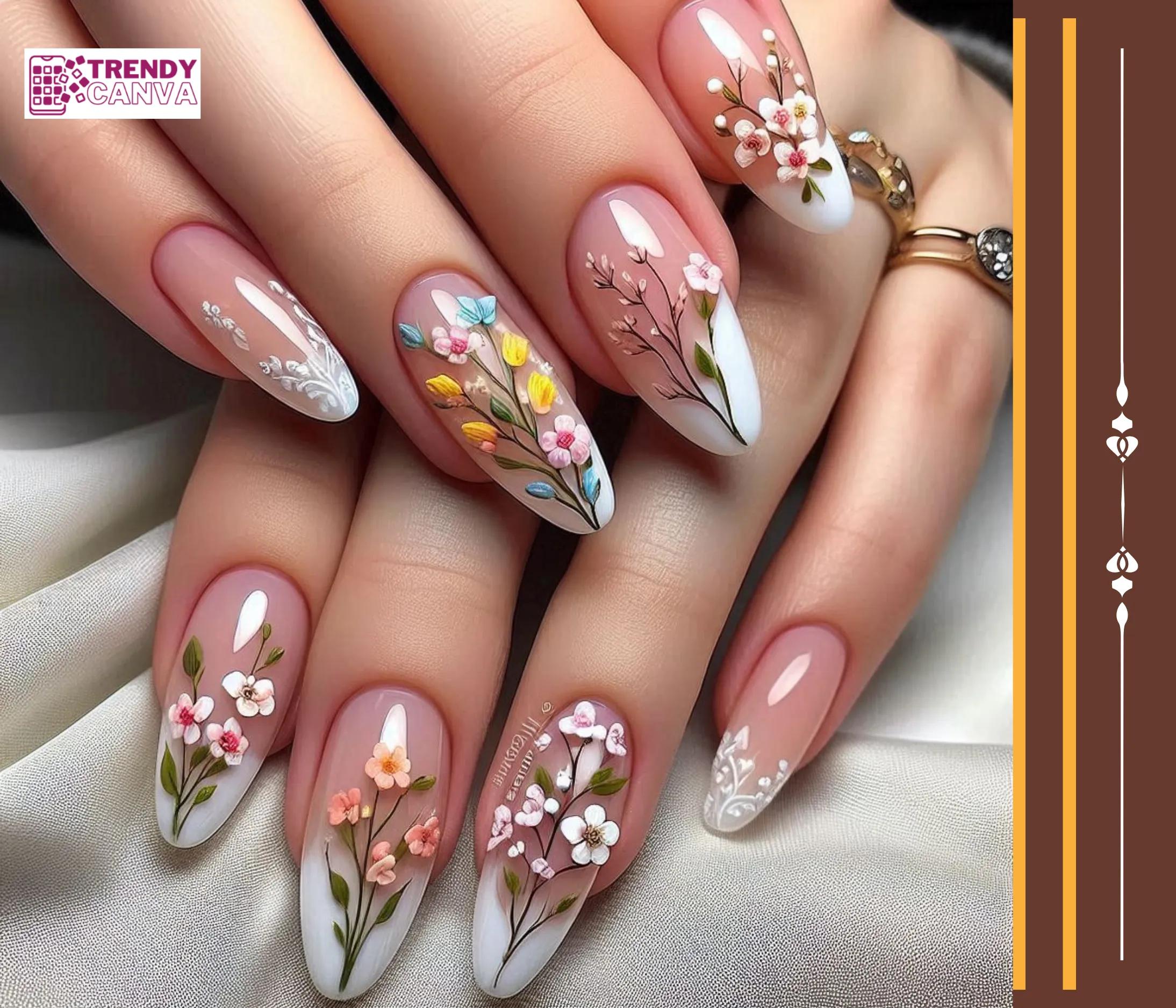 French with a Flowery Twist Nails