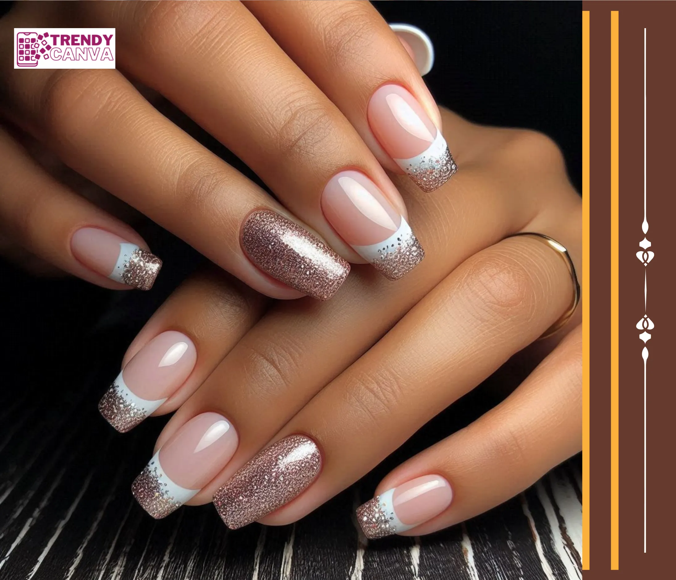 French Manicure with Glitter Accent Nail Designs