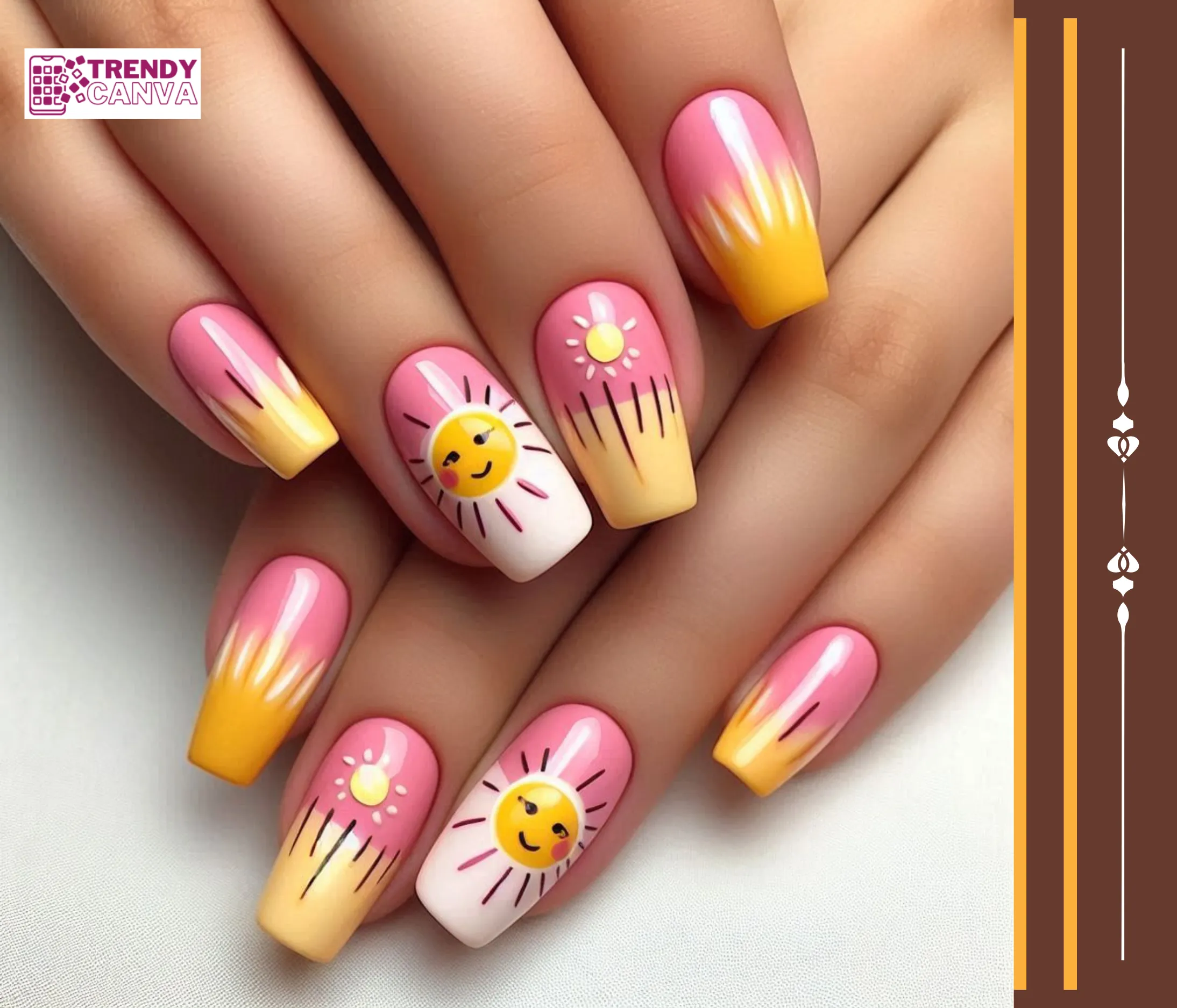 Pink & Yellow Sunshine Nails