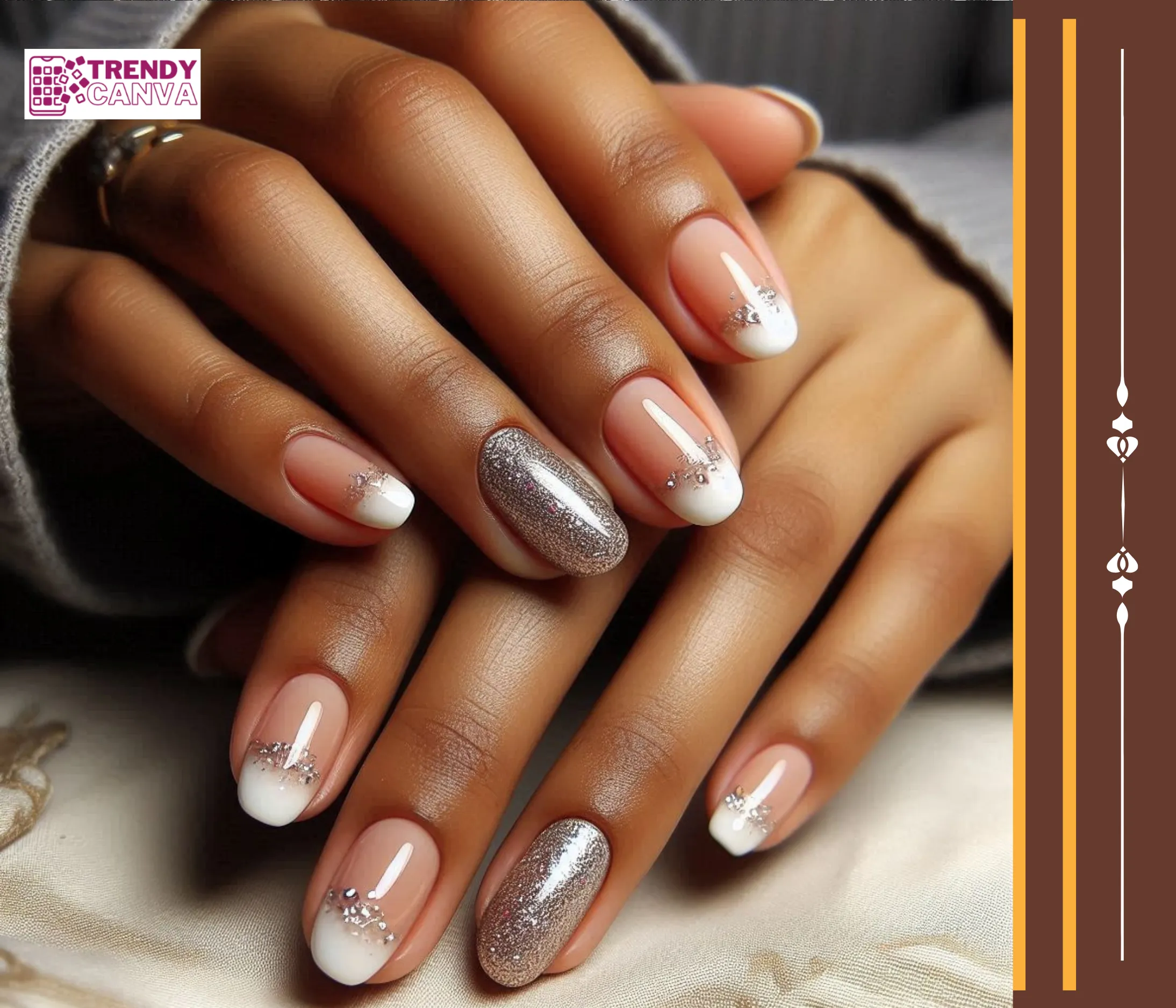 French Manicure with Glitter Accent Nail Designs