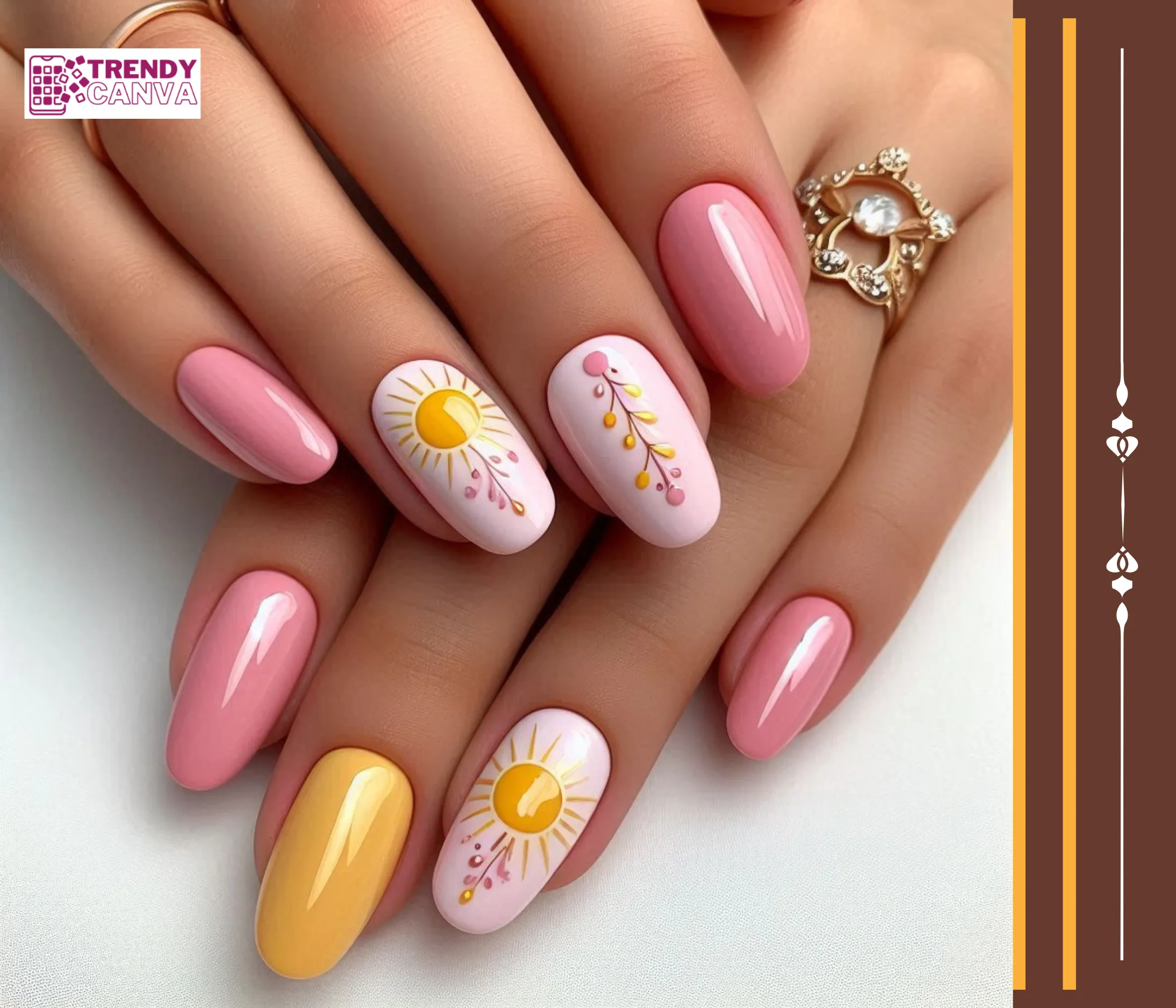 Pink & Yellow Sunshine Nails