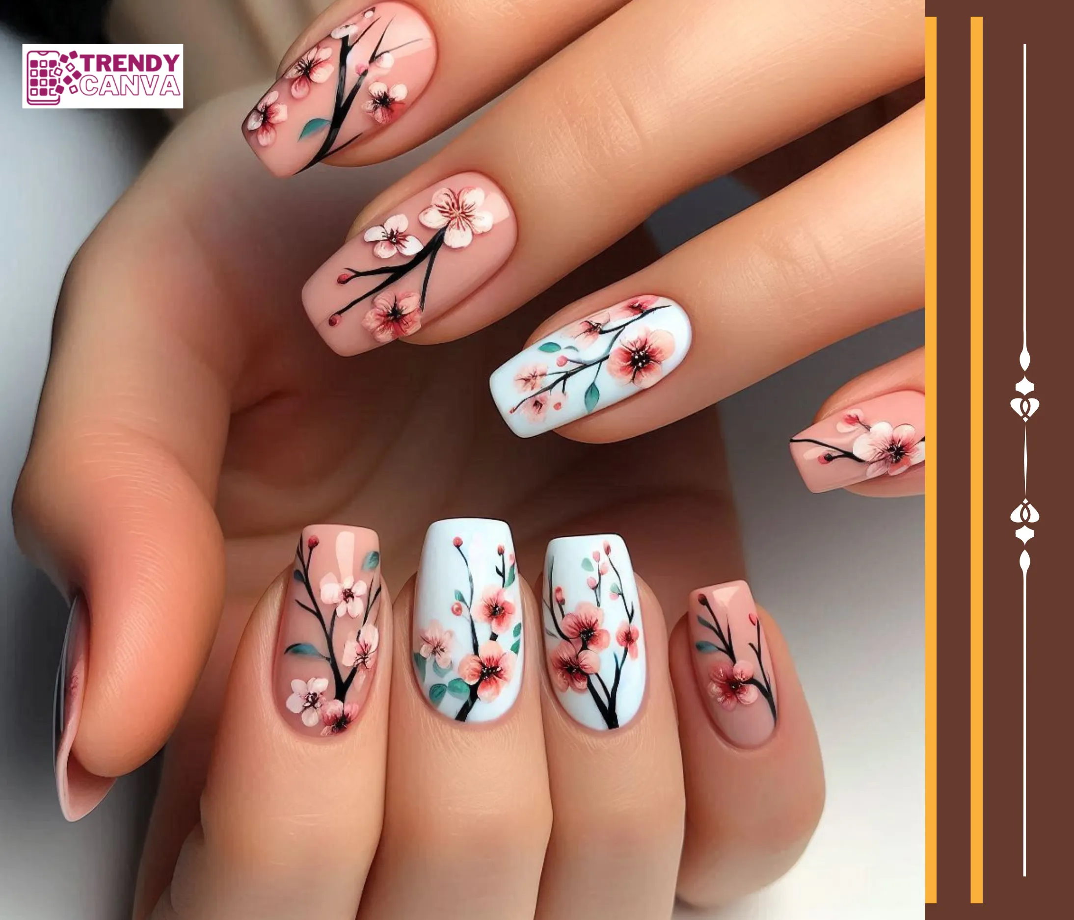 Watercolor Abstract Blossoms Spring Almond Nails