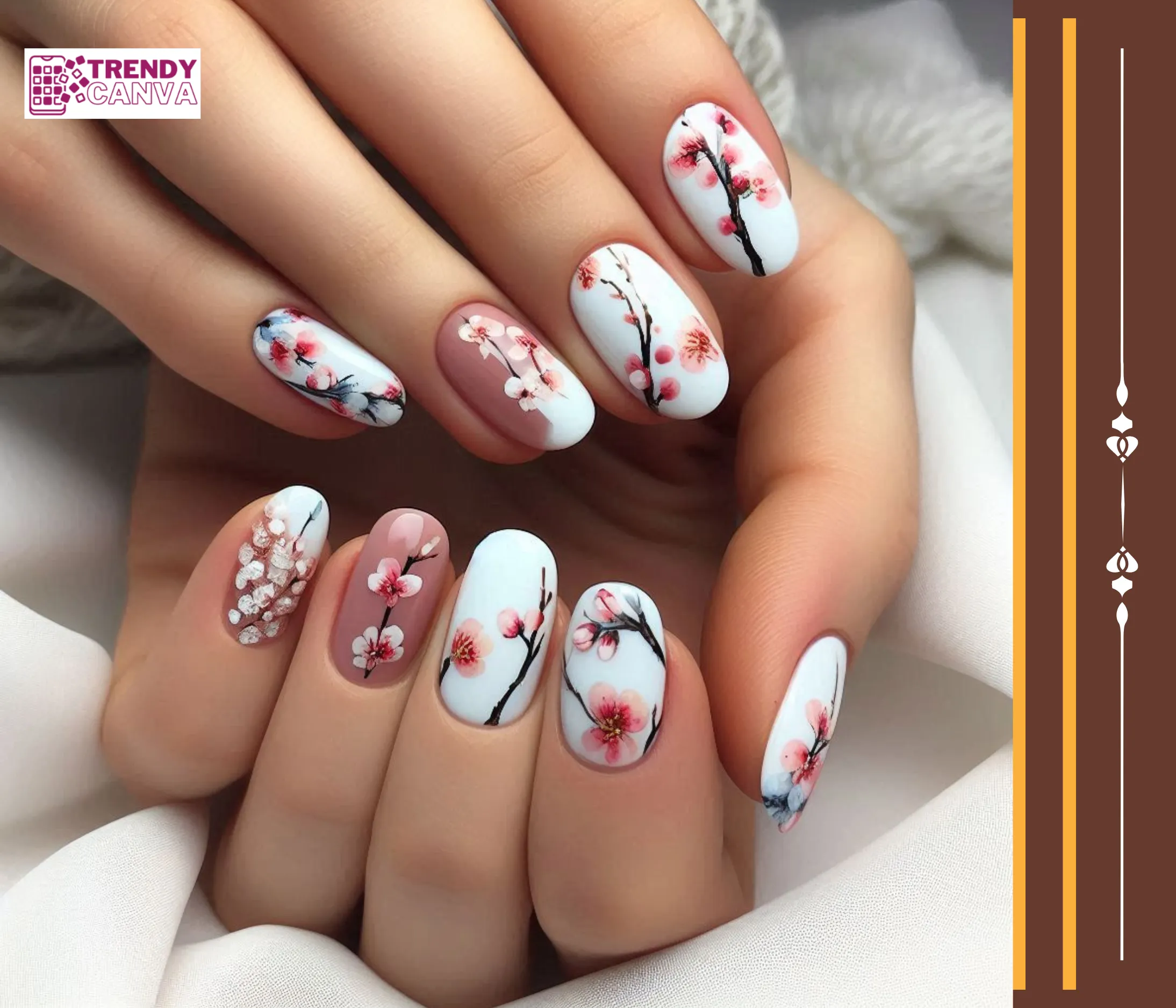 Watercolor Abstract Blossoms Spring Almond Nails