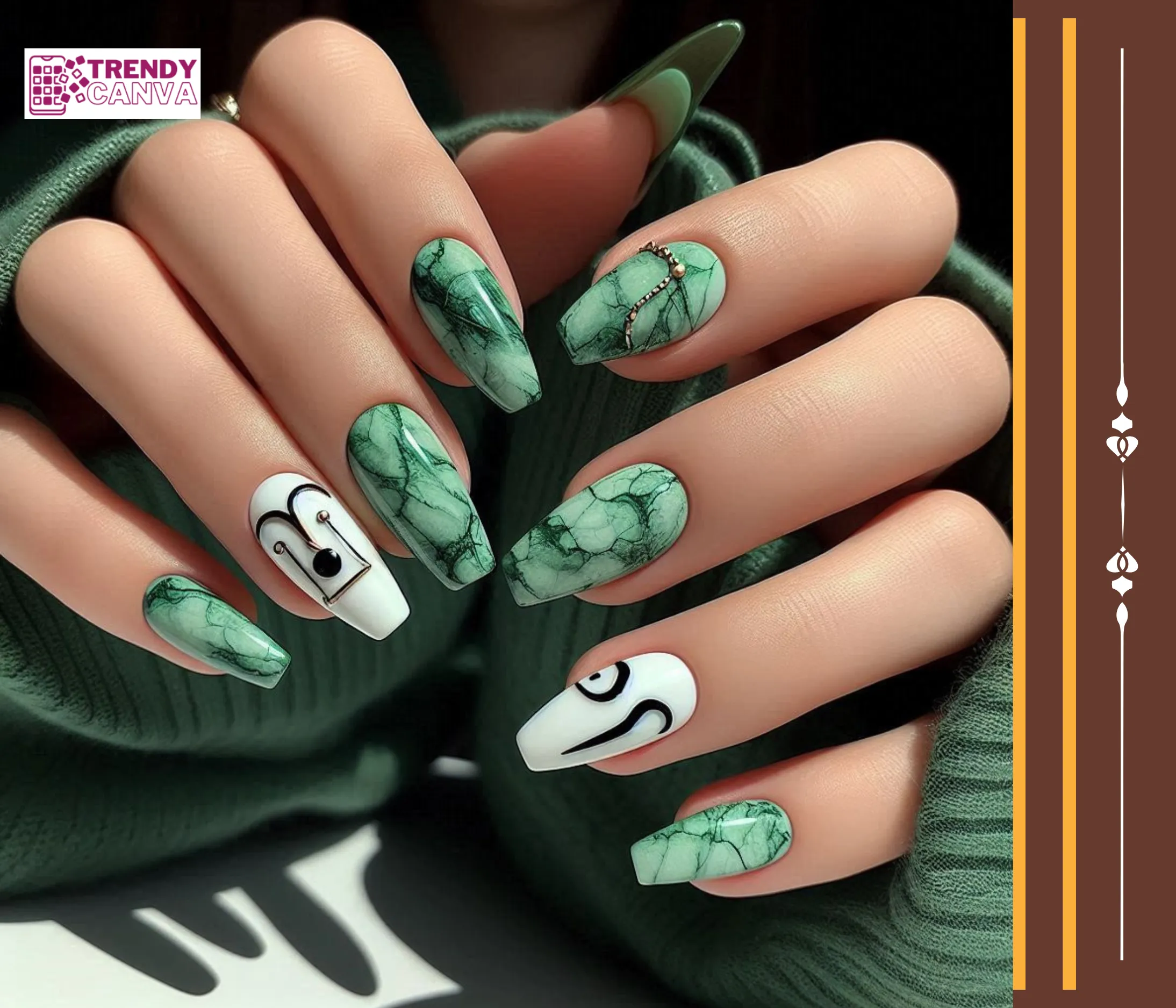 Earthy Harmony Green Marble Nail Ideas