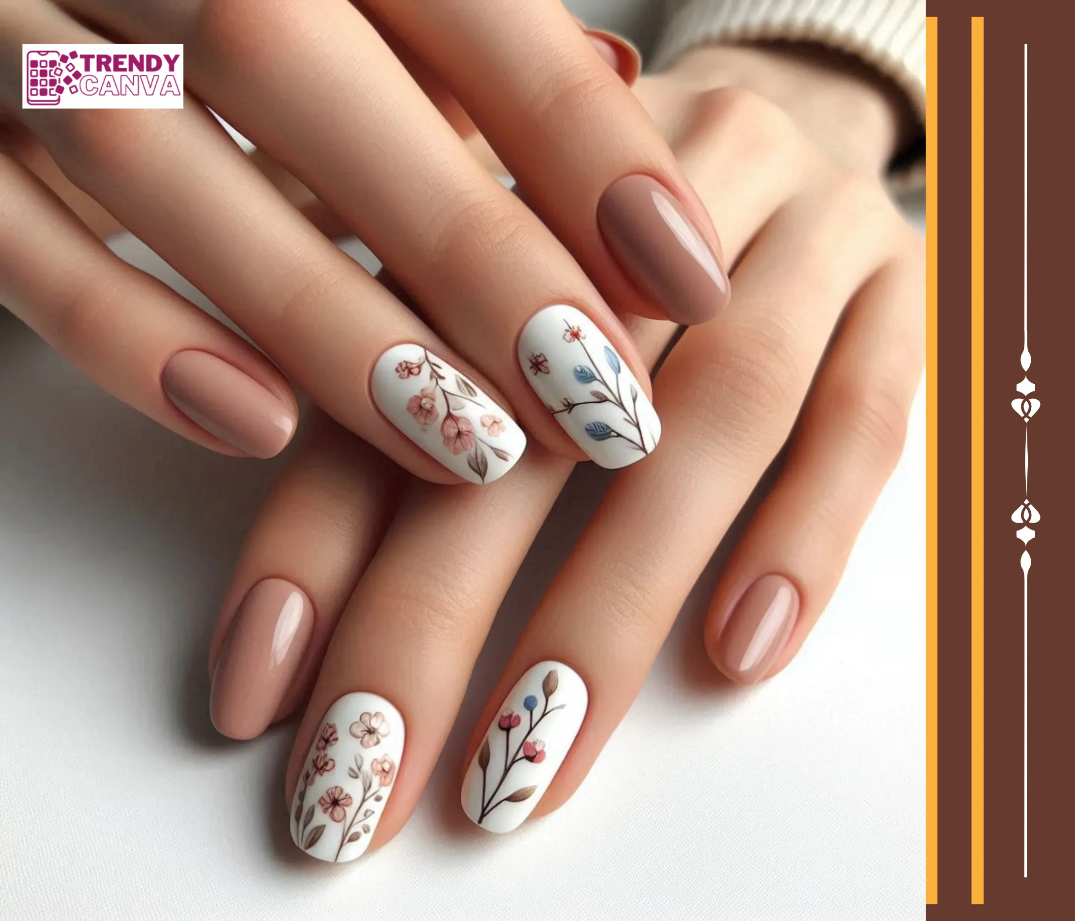 Nude & Abstract Spring Almond Nail Design