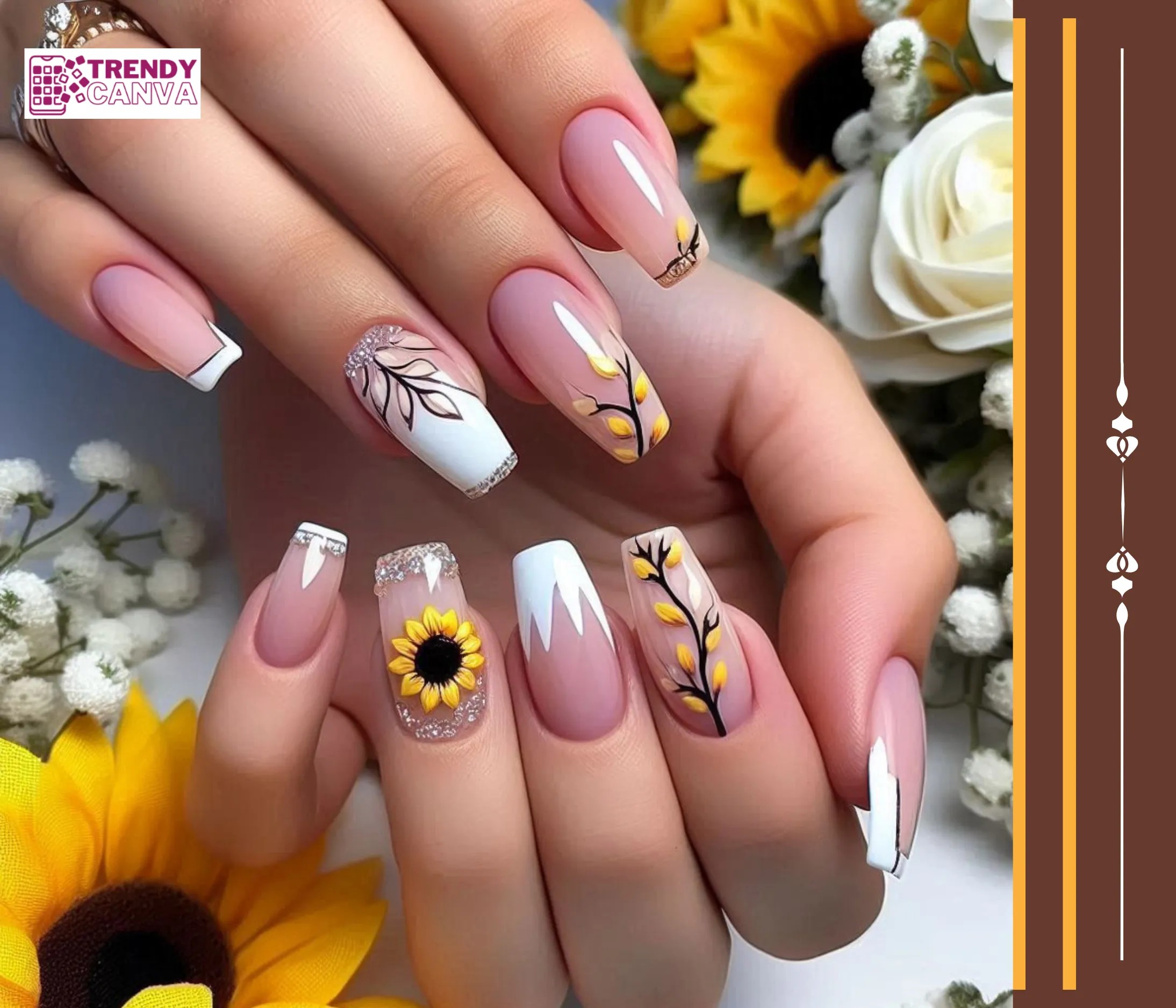 French with a Twist: Sunflower Tips Nail Designs