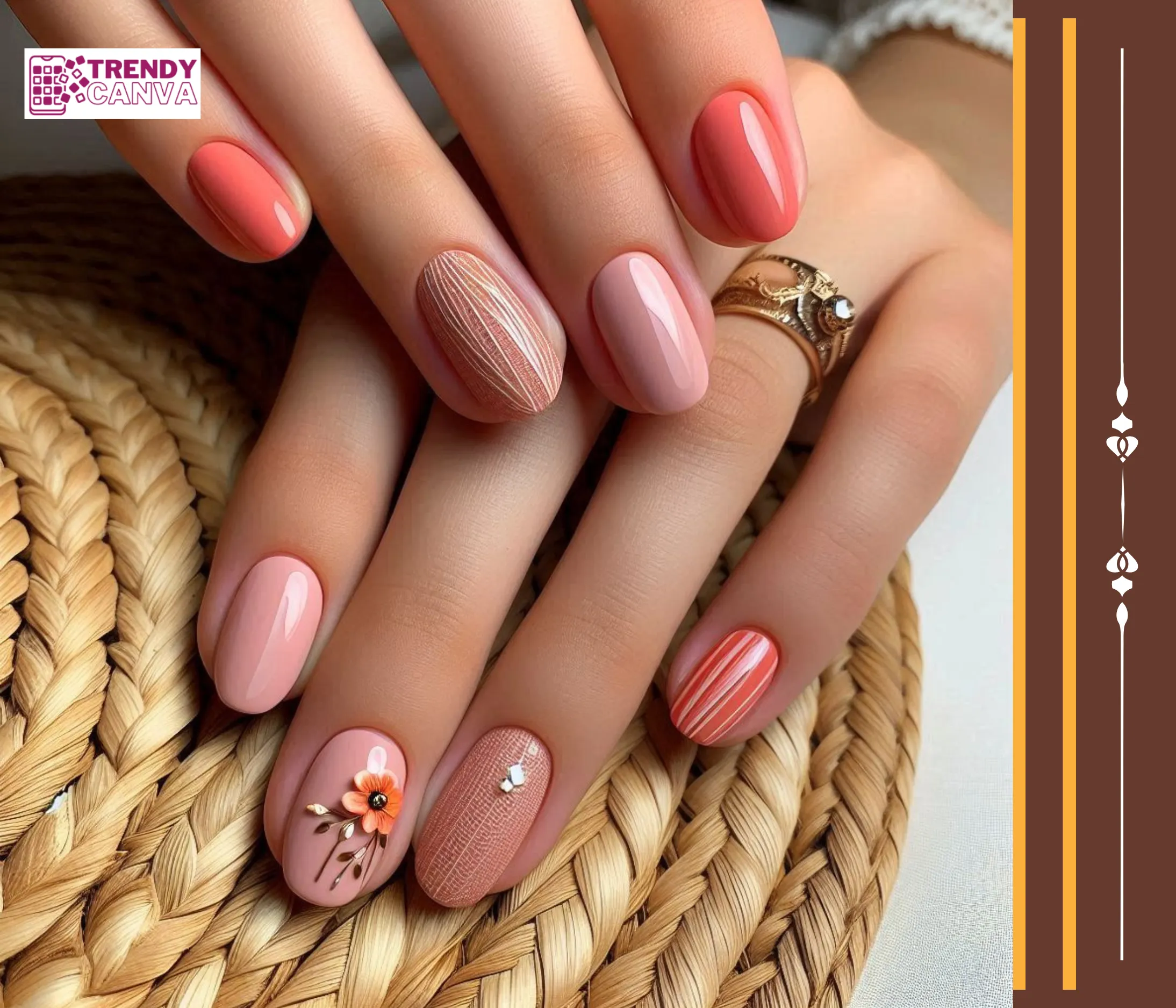 Pink & Orange Nail Designs with Chrome Flakes