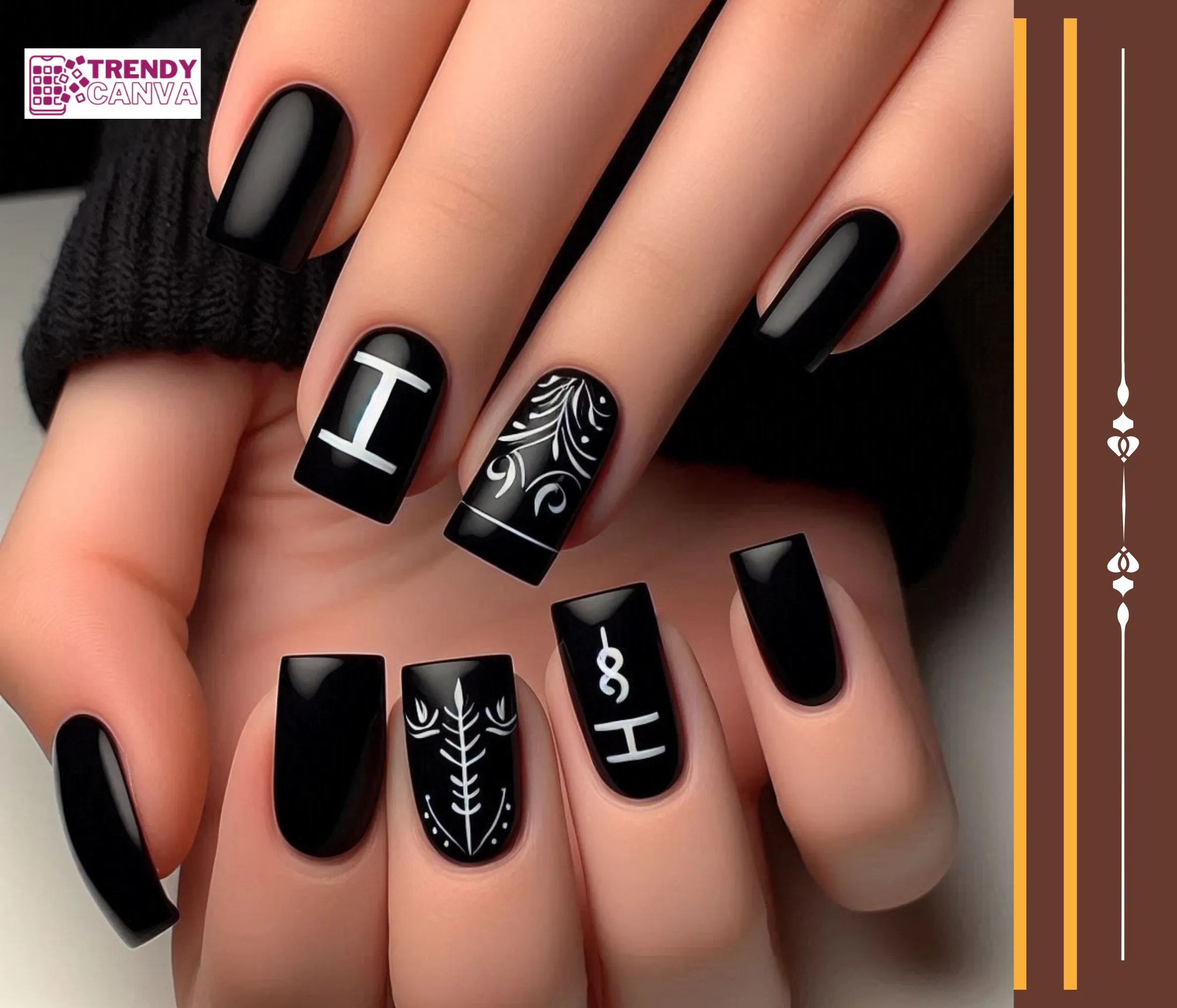 Libra Black French Square Nails