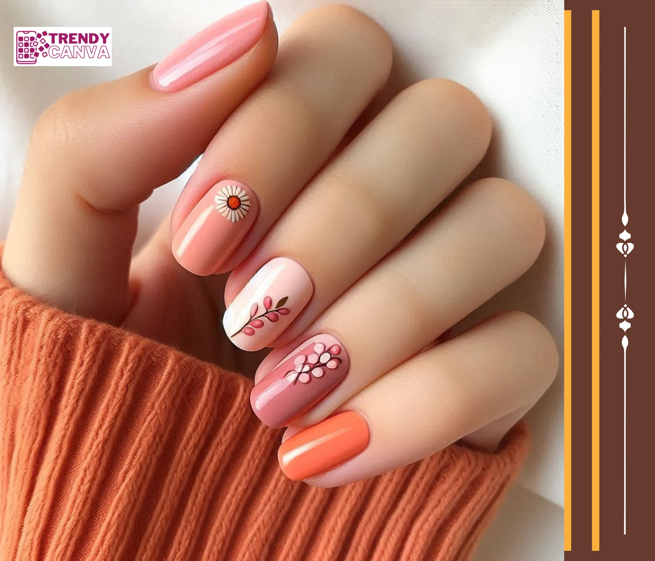 Pink & Orange Coral Nail Designs