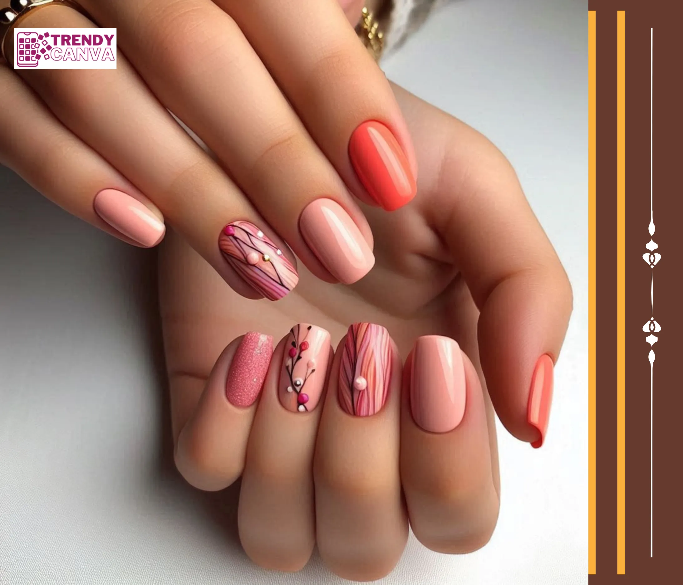 Pink & Orange Coral Nail Designs