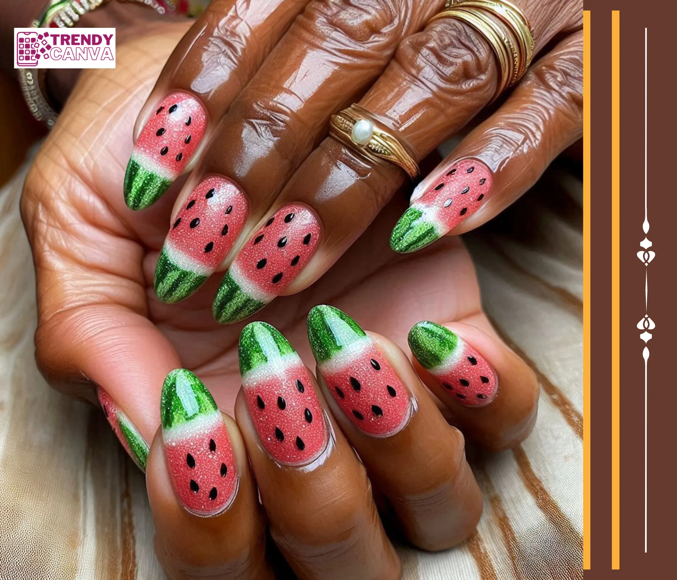 Watermelon Glitter Nails