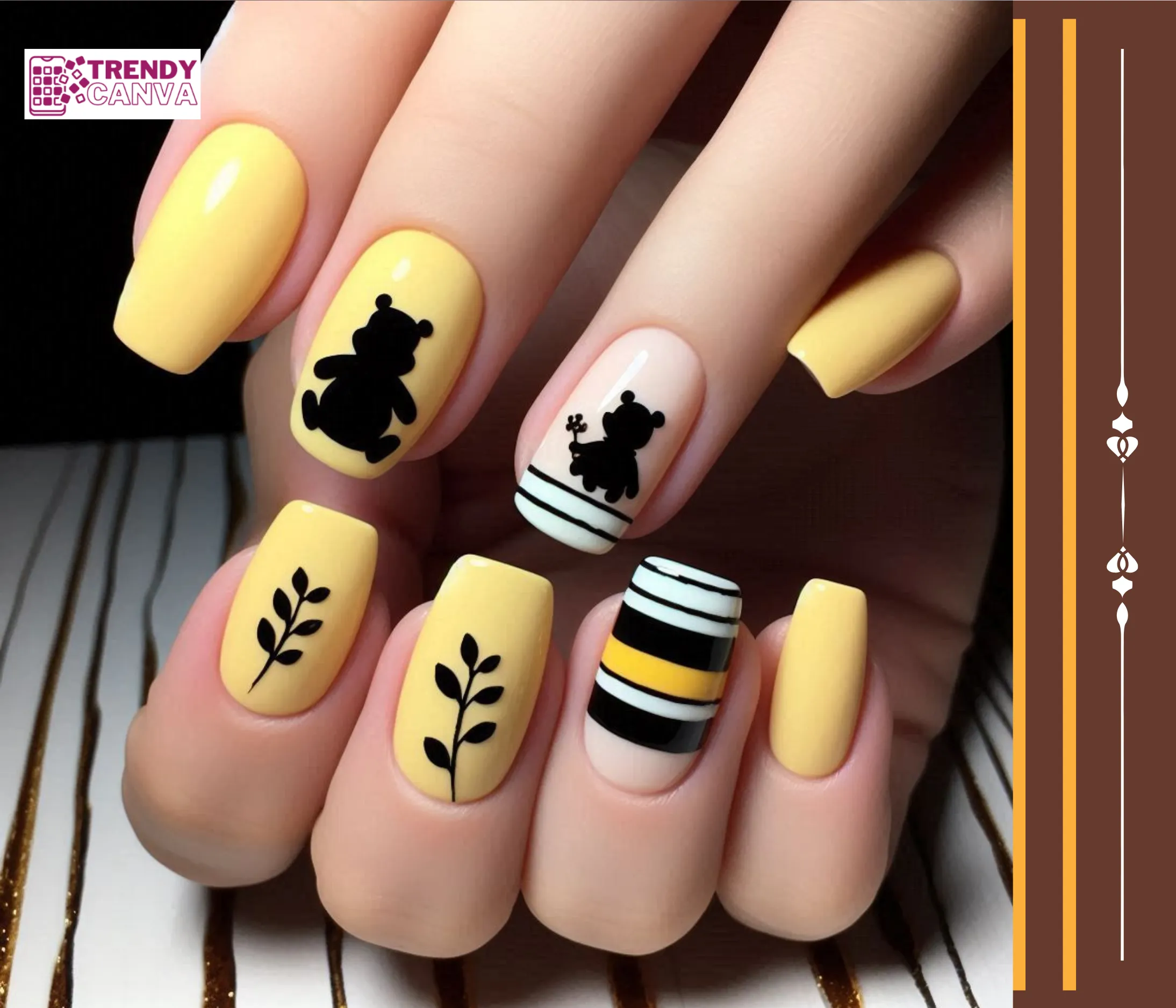 Pooh Bear Silhouette Nails