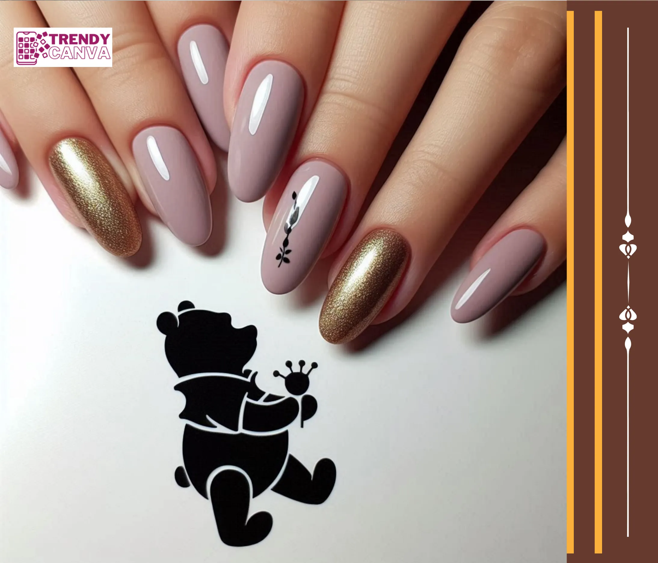 Pooh Bear Silhouette Nails