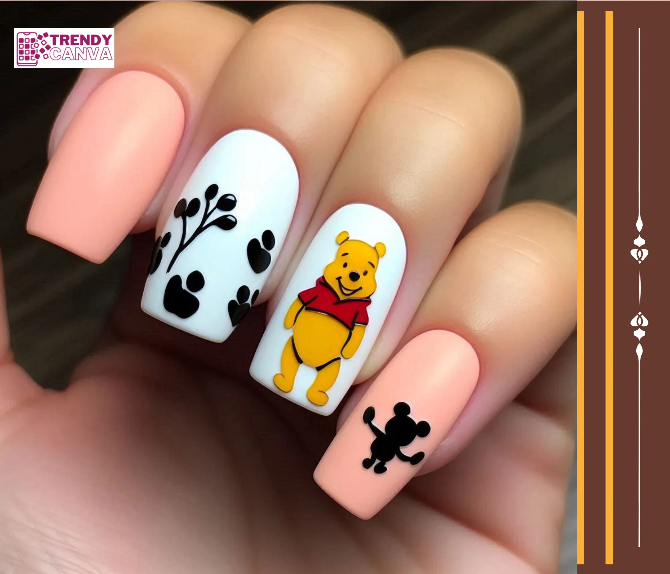 Pooh Bear Silhouette Nails