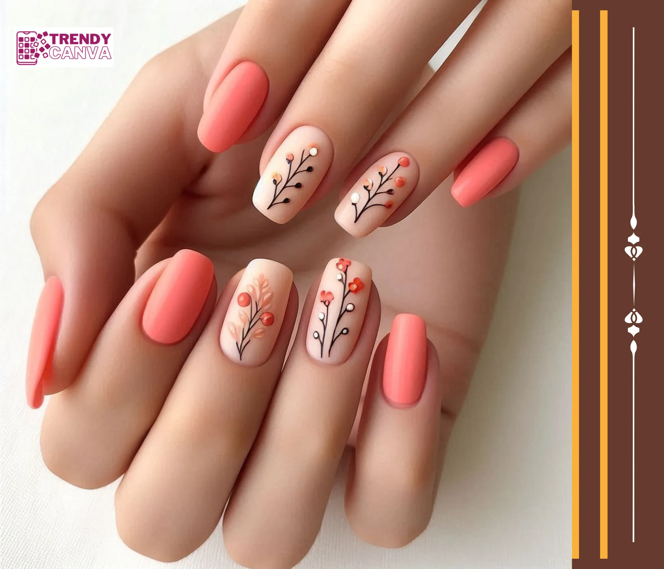 Hot Pink & Hot Orange Nail Designs Ideas