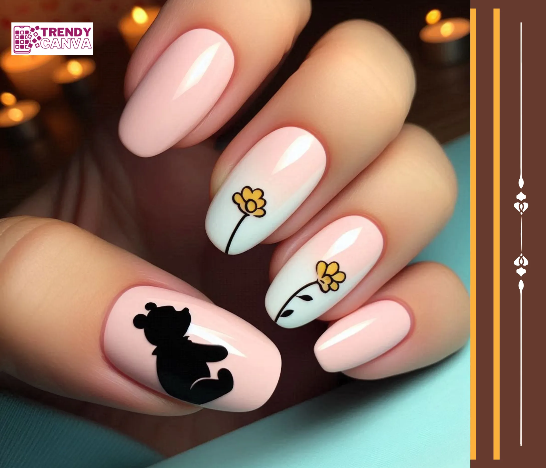 Pooh Bear Silhouette Nails