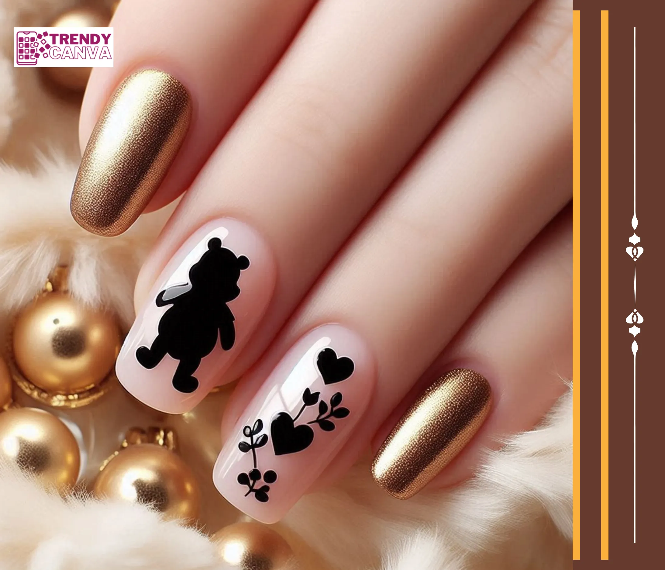 Pooh Bear Silhouette Nails