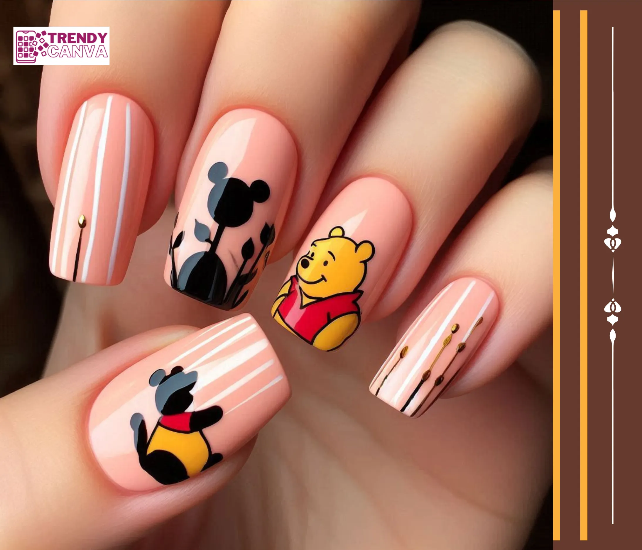 Pooh Bear Silhouette Nails