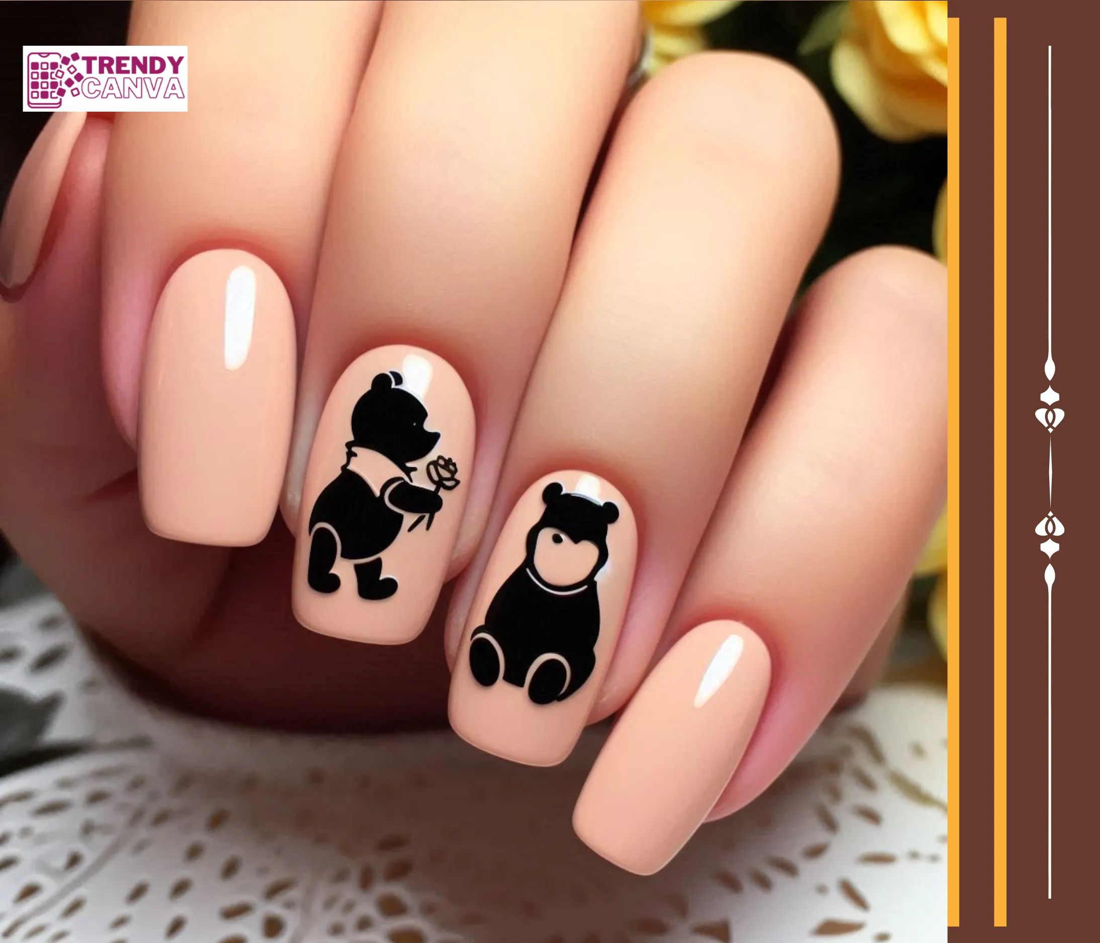 Pooh Bear Silhouette Nails