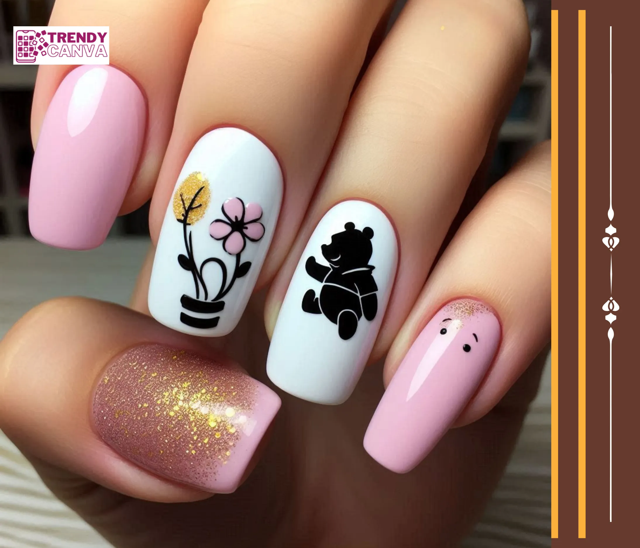 Pooh Bear Silhouette Nails