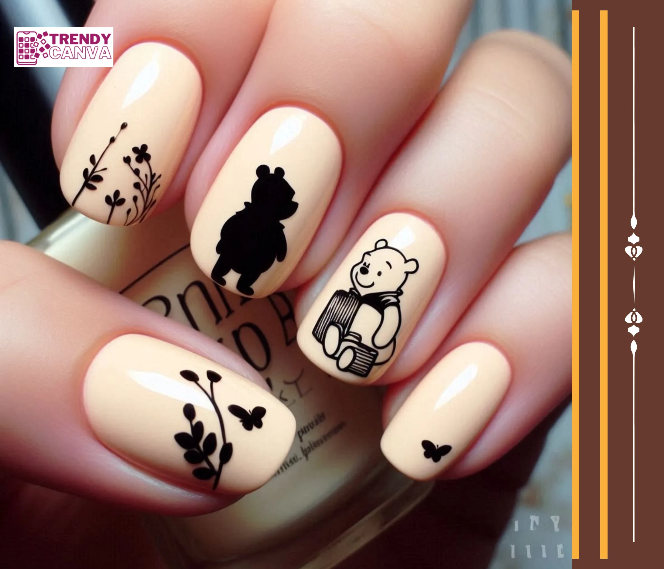 Pooh Bear Silhouette Nails