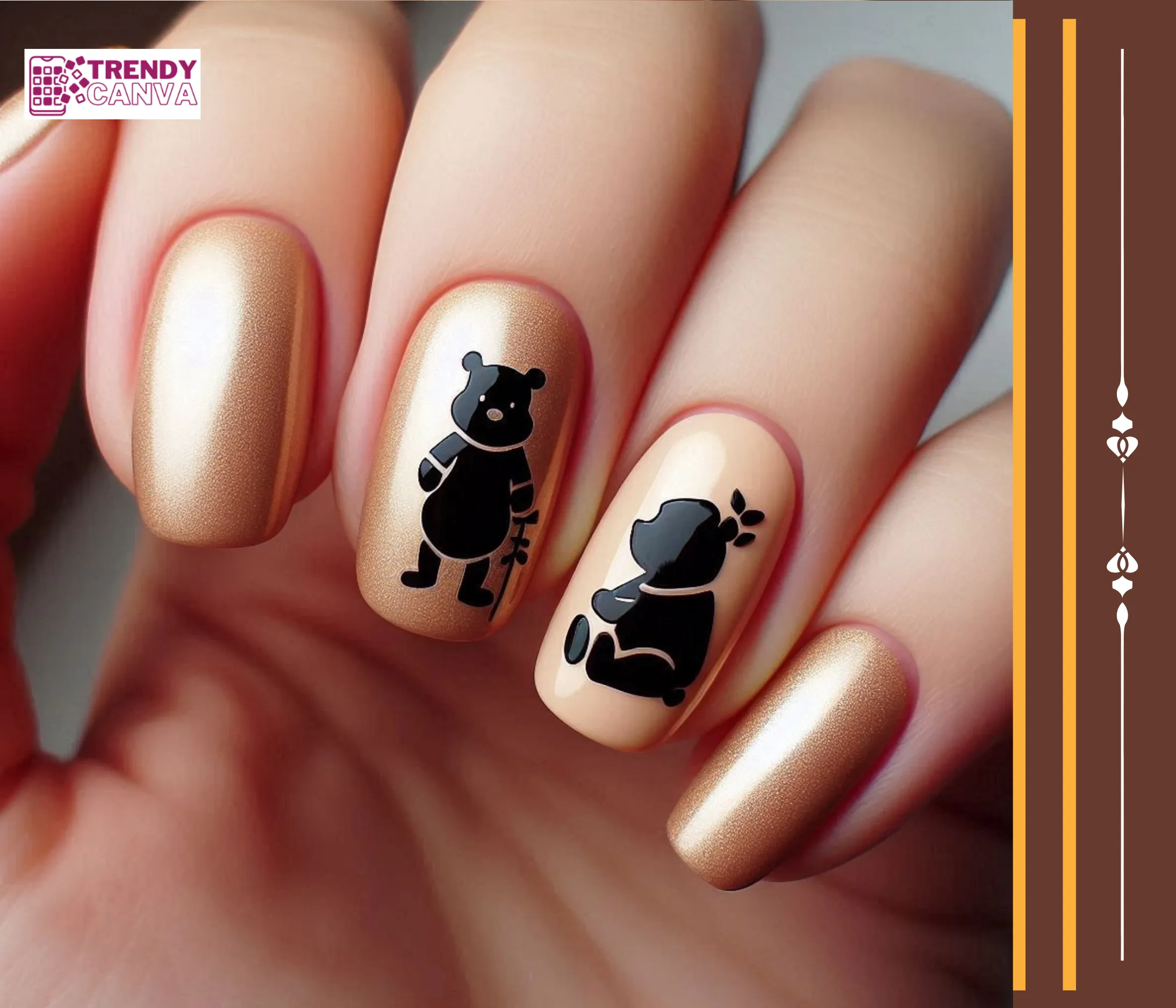 Pooh Bear Silhouette Nails