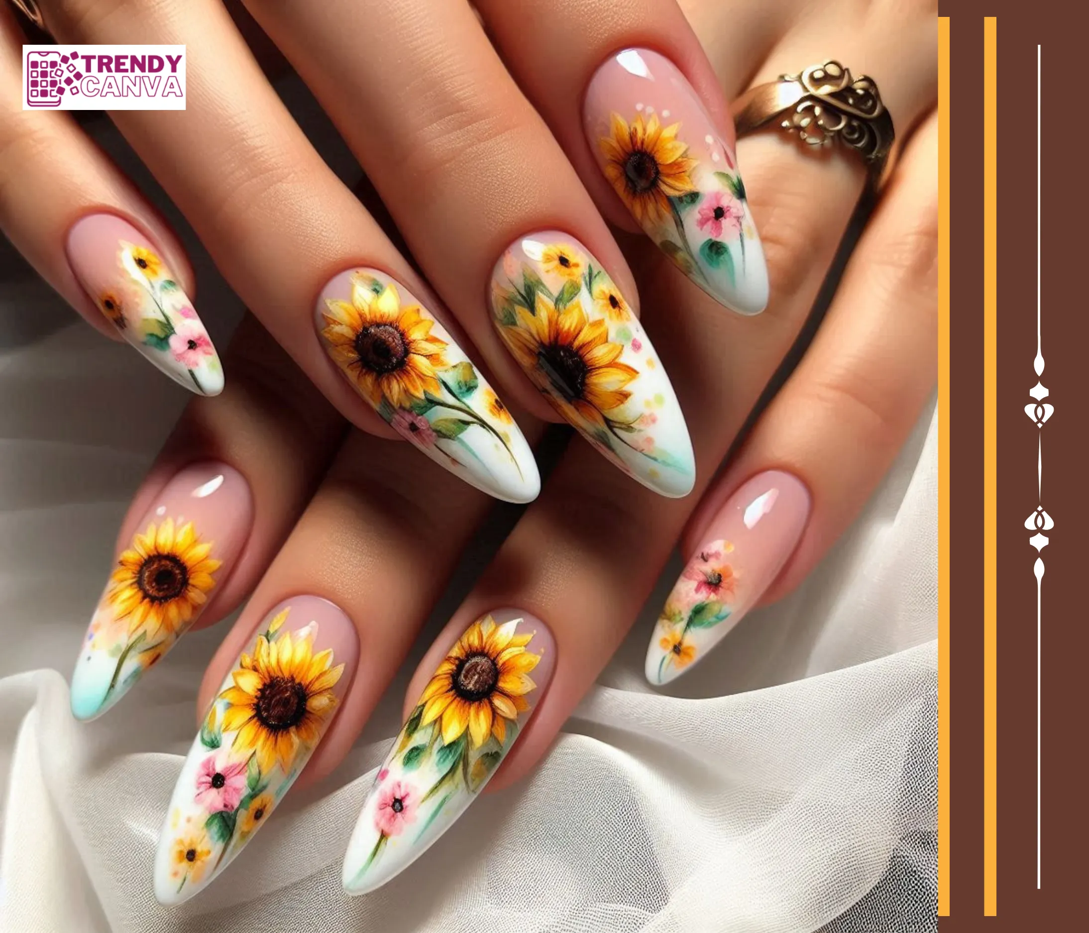 Dreamy Delicacy: Watercolor Sunflowers Nail Designs