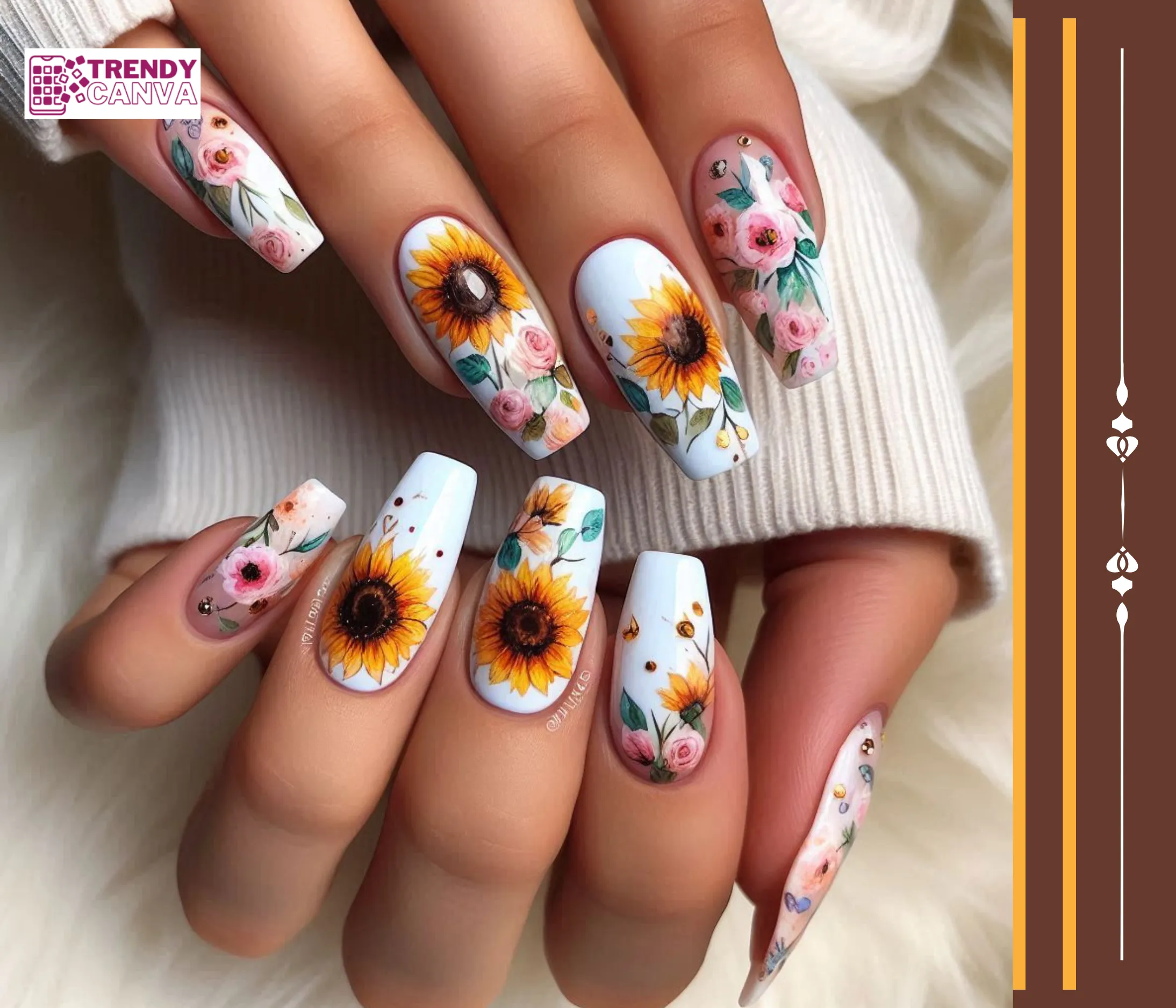 Dreamy Delicacy: Watercolor Sunflowers Nail Designs