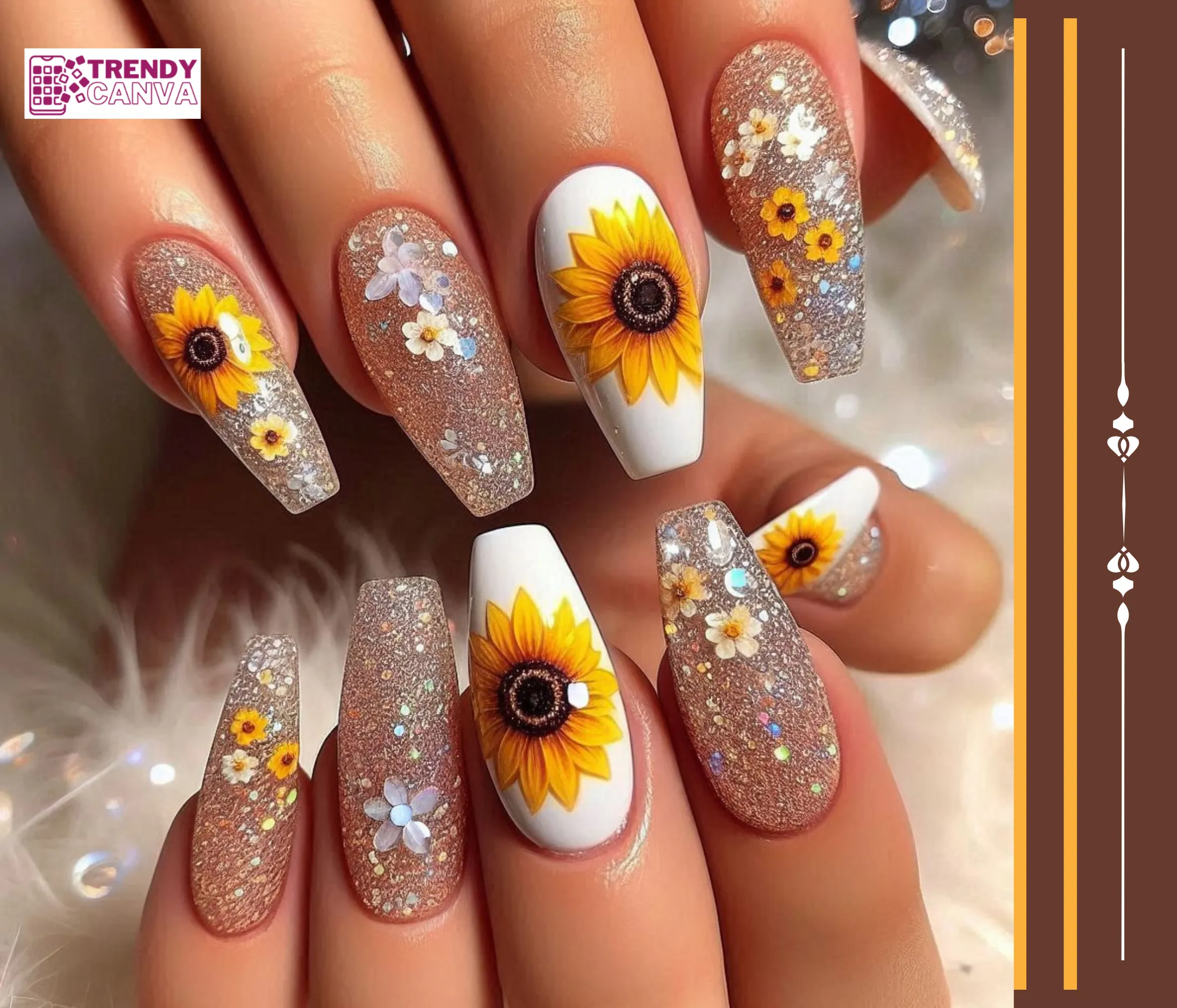 The Glitter Sunflower Nail Designs