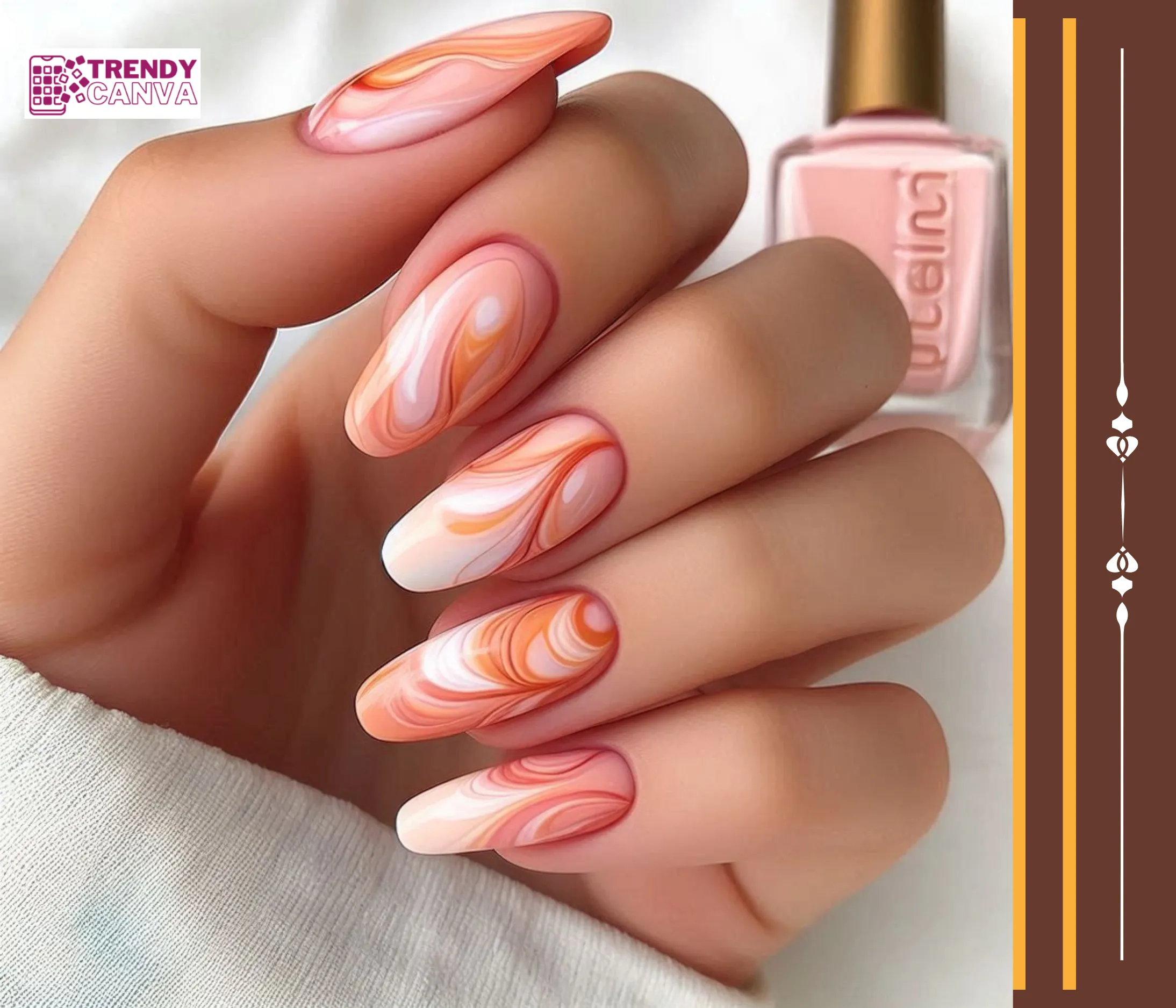 Light Pink & Orange Marble Ombre Nails