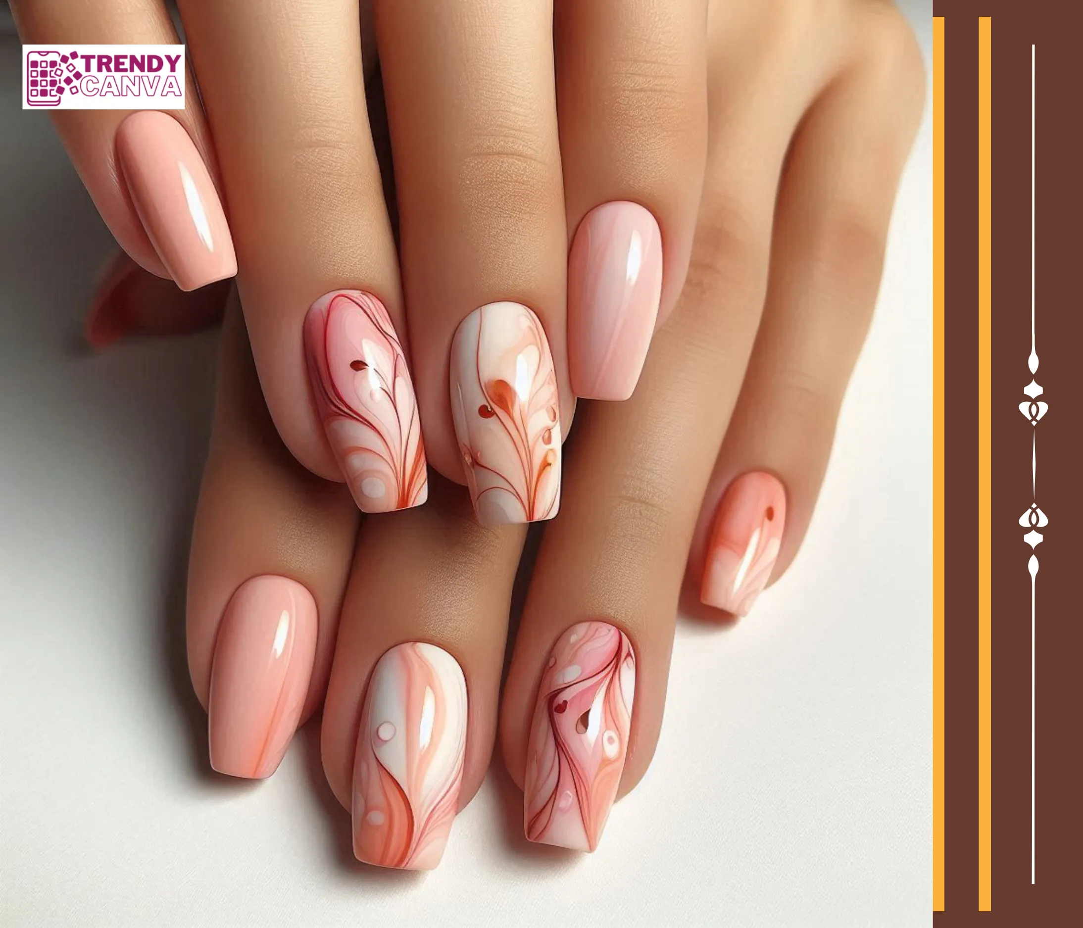 Light Pink & Orange Marble Ombre Nails