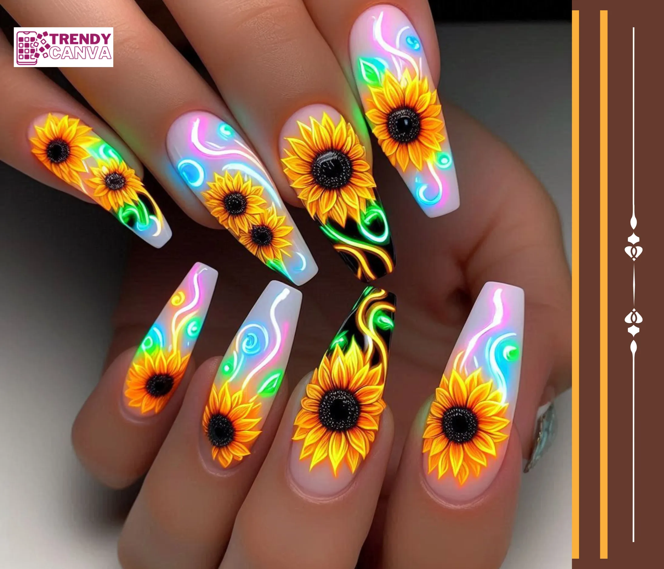 Neon Sunflowers Nail Designs