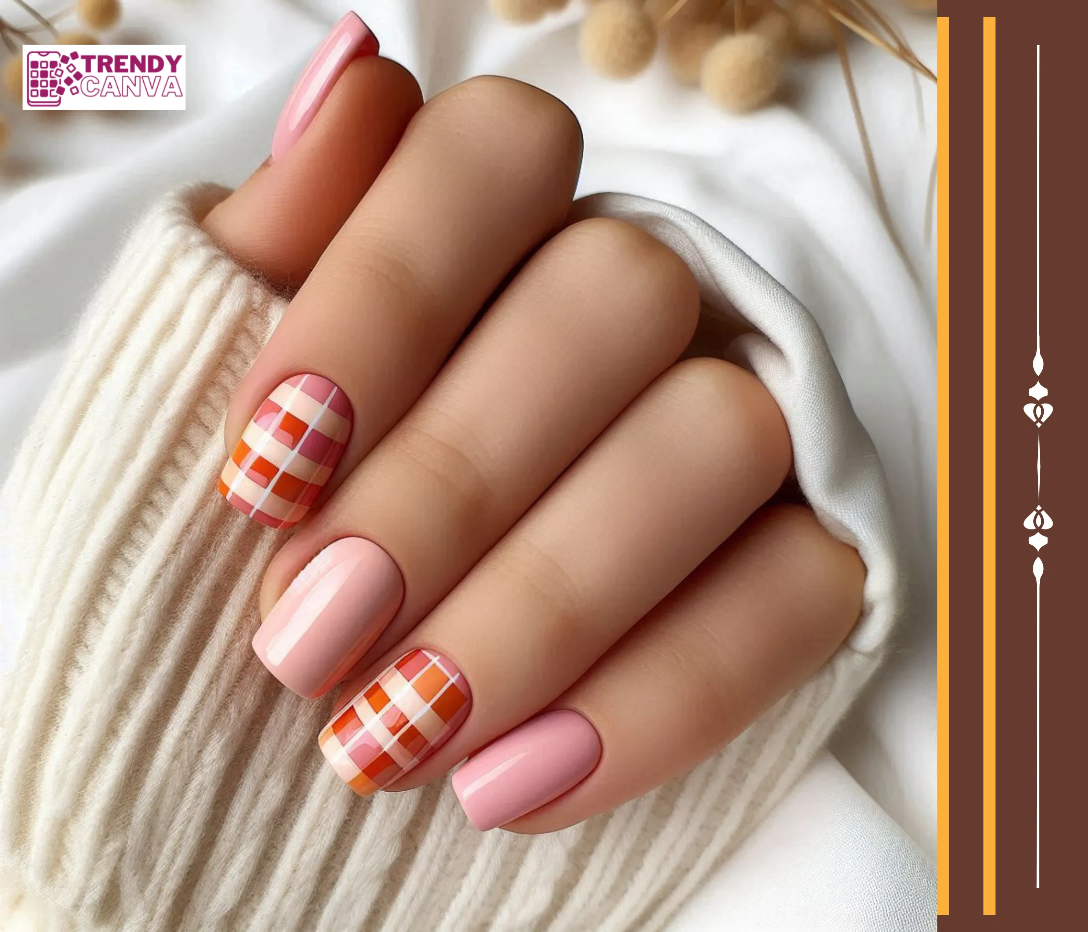 Pink & Orange Checkered Nail Designs