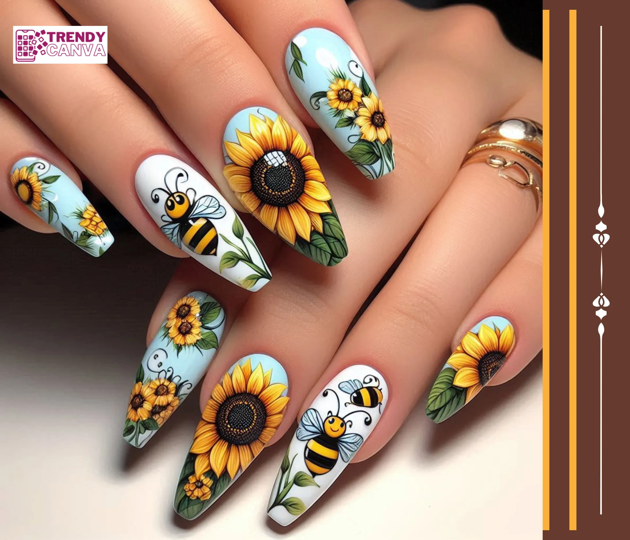 Sunflowers with a Buzz Nail Designs