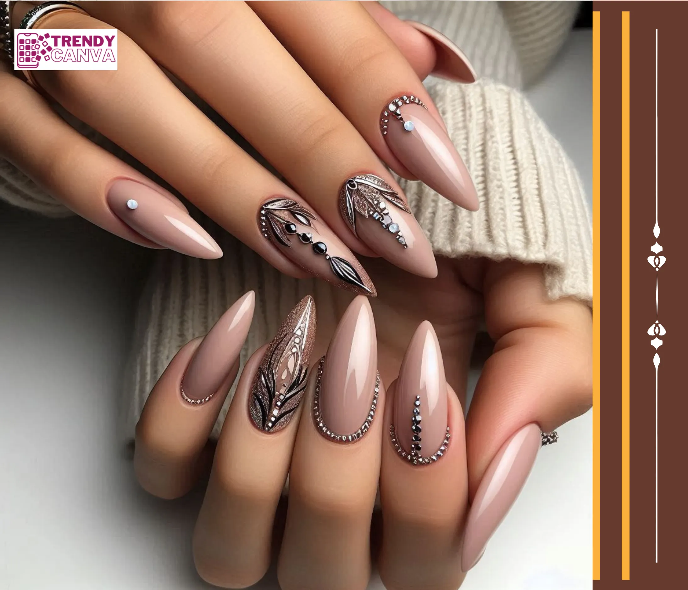 Nude with Fire Nail Designs