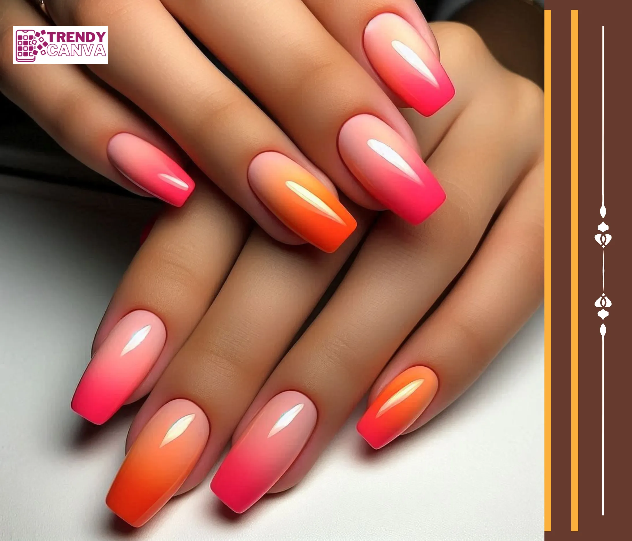 Neon Pink & Orange Ombre Nail Designs