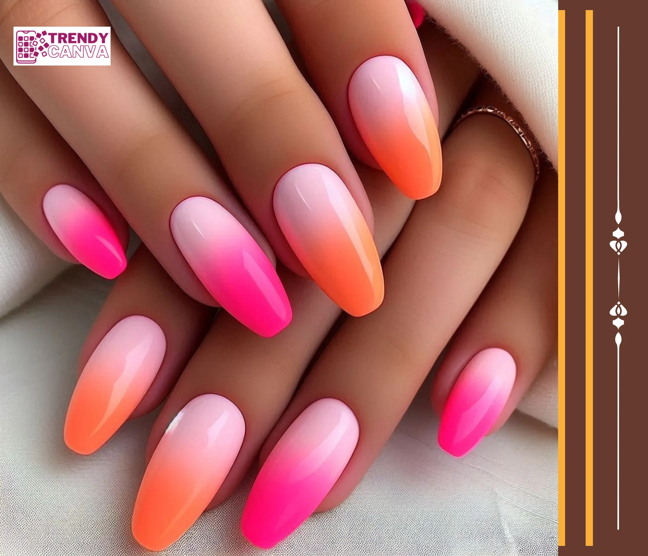 Neon Pink & Orange Ombre Nail Designs