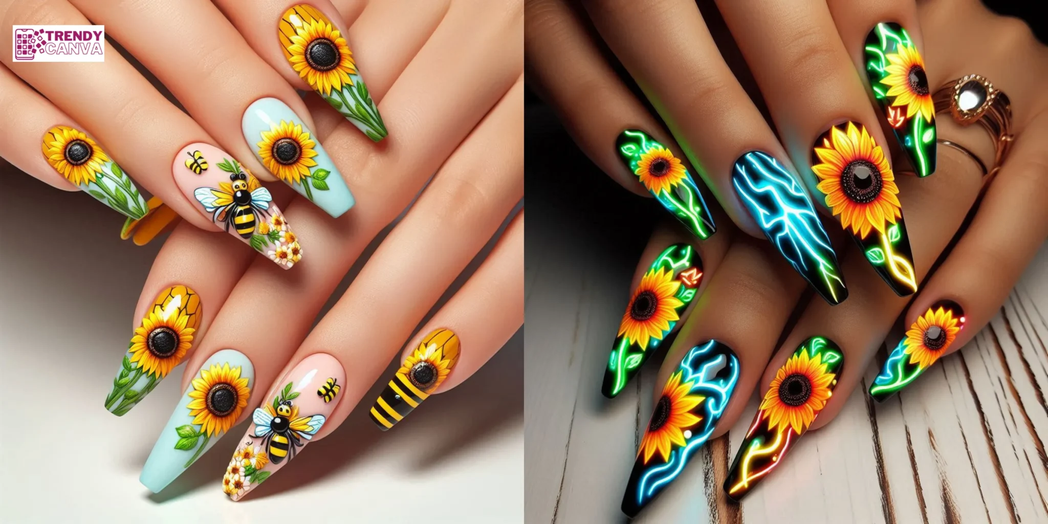 40+ Easy Sunflower Nail Designs with Yellow Polish