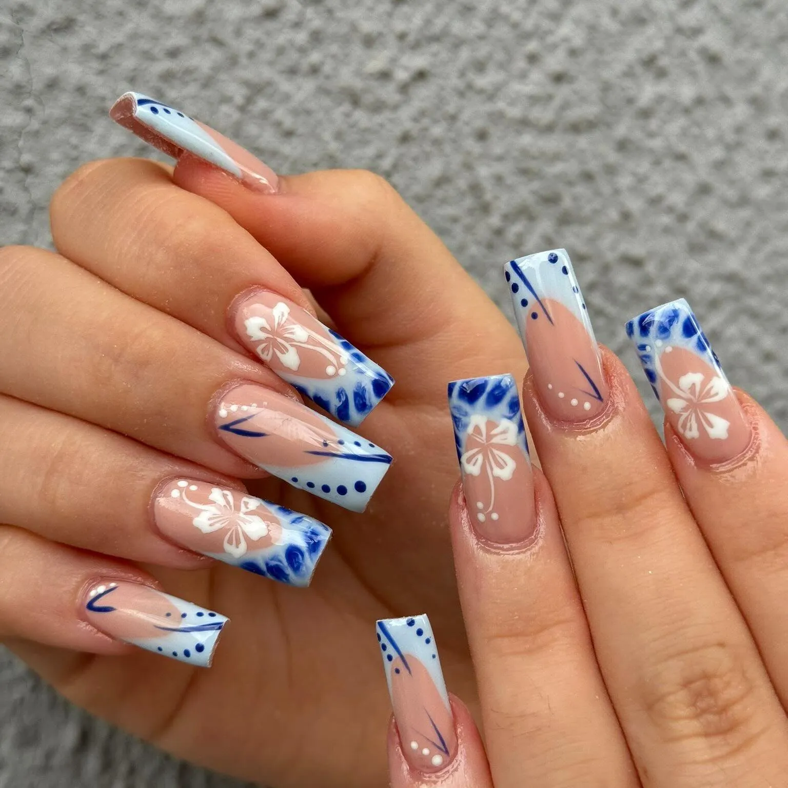 Floral Sky Blue Nails