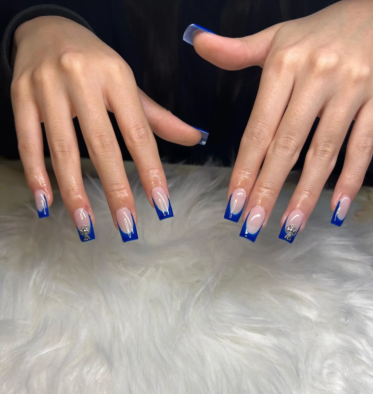 French Tip Cobalt Blue Nails