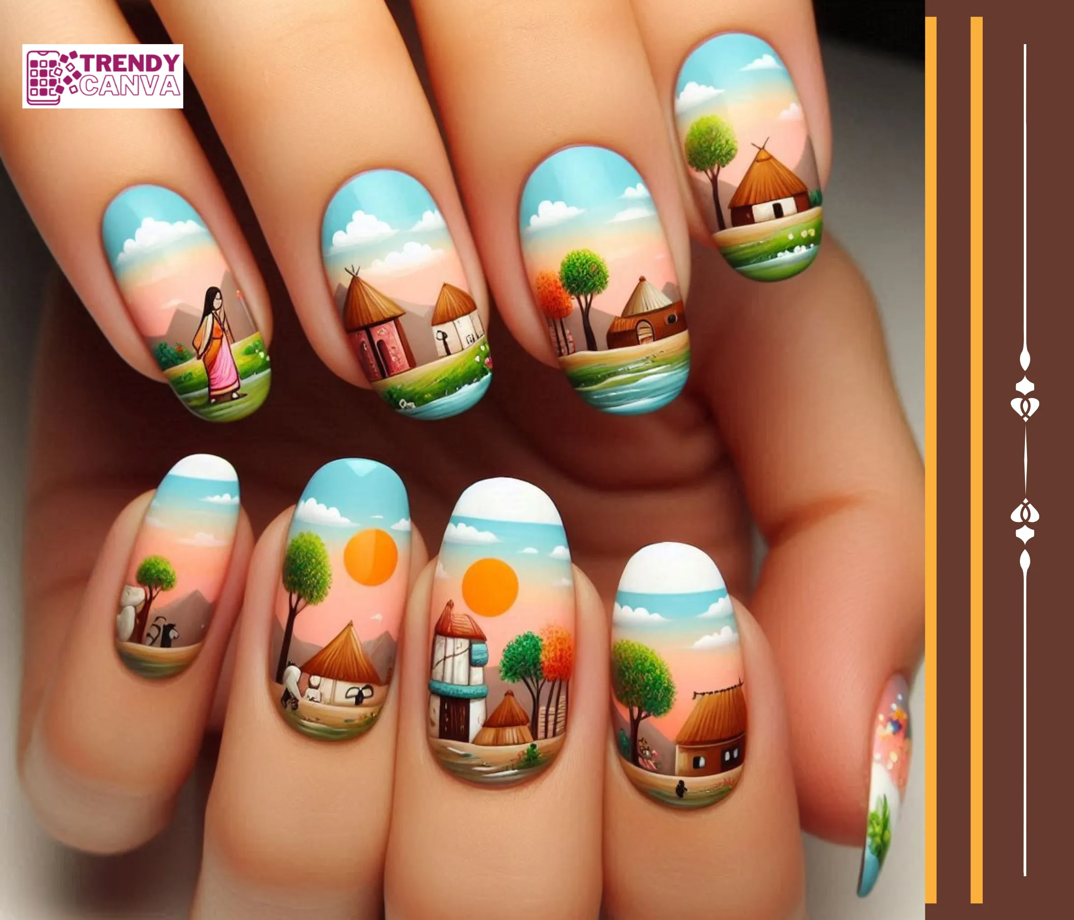 Cartoon Landscapes Nail Designs