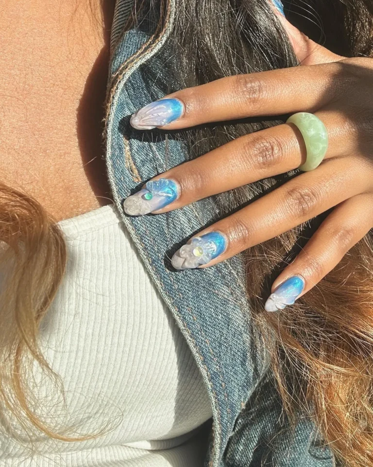 Baby Blue With 3D Floral Appliqués Baby Blue With 3D Floral Appliqués