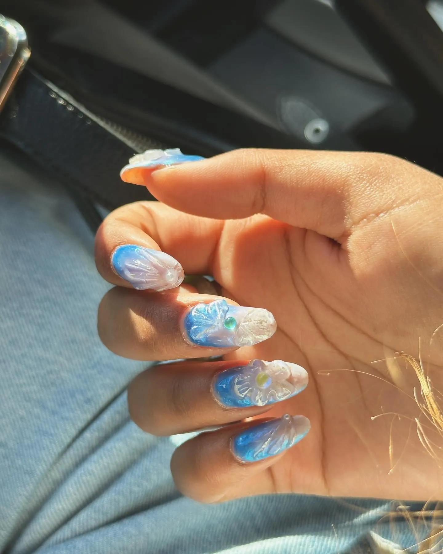 Baby Blue With 3D Floral Appliqués