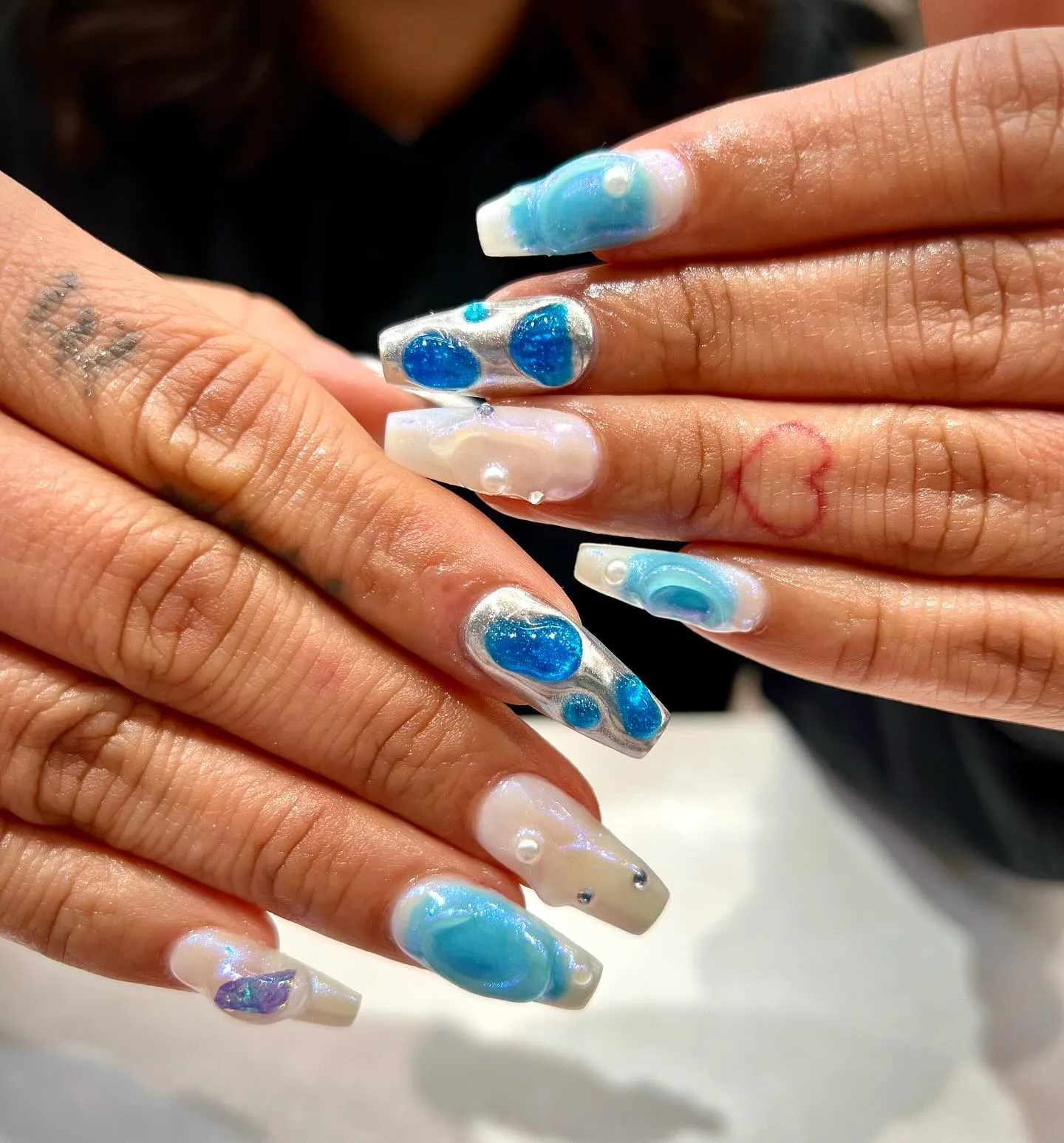 3D Sky Blue Nail Designs