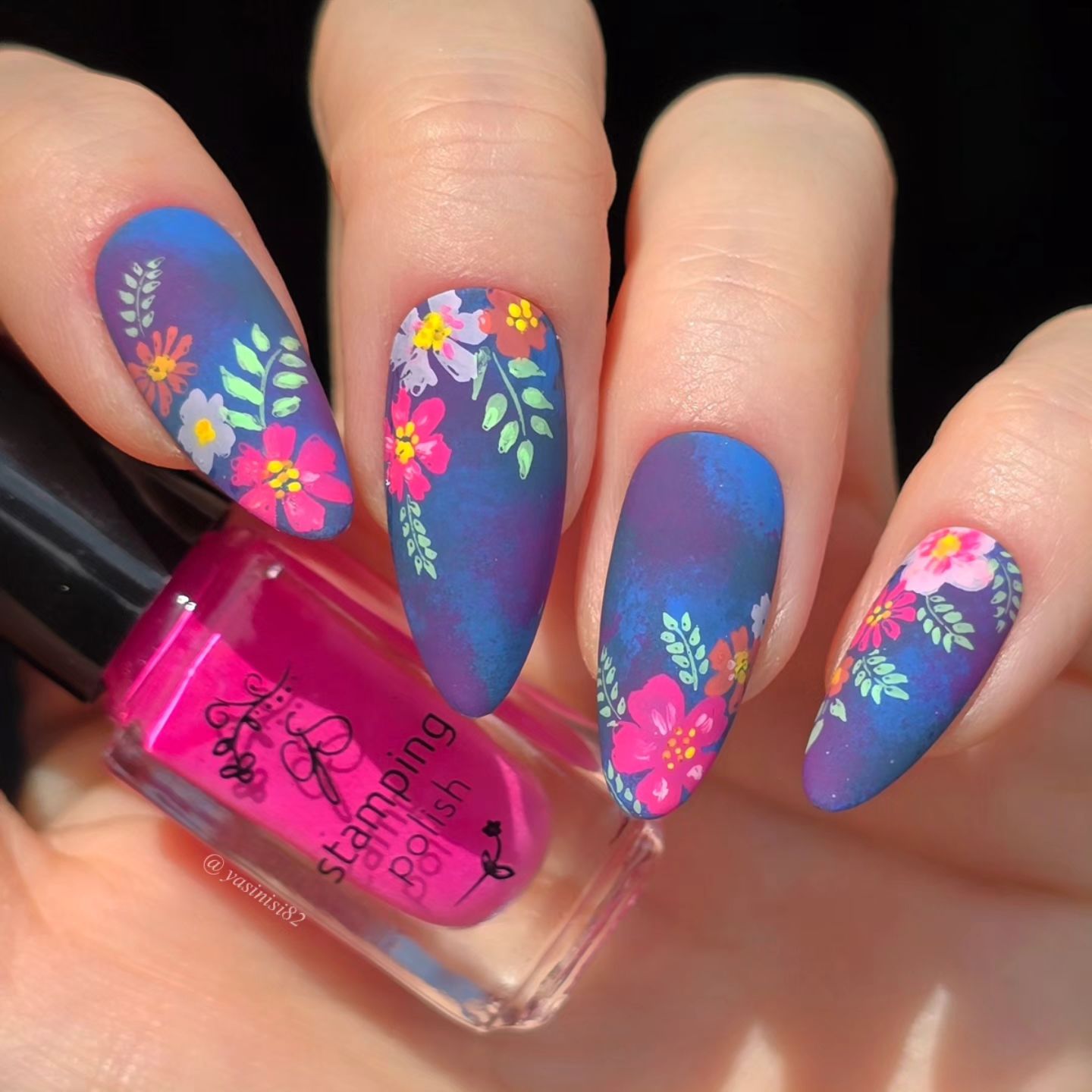 Floral Patterns Cobalt Blue Nail Designs