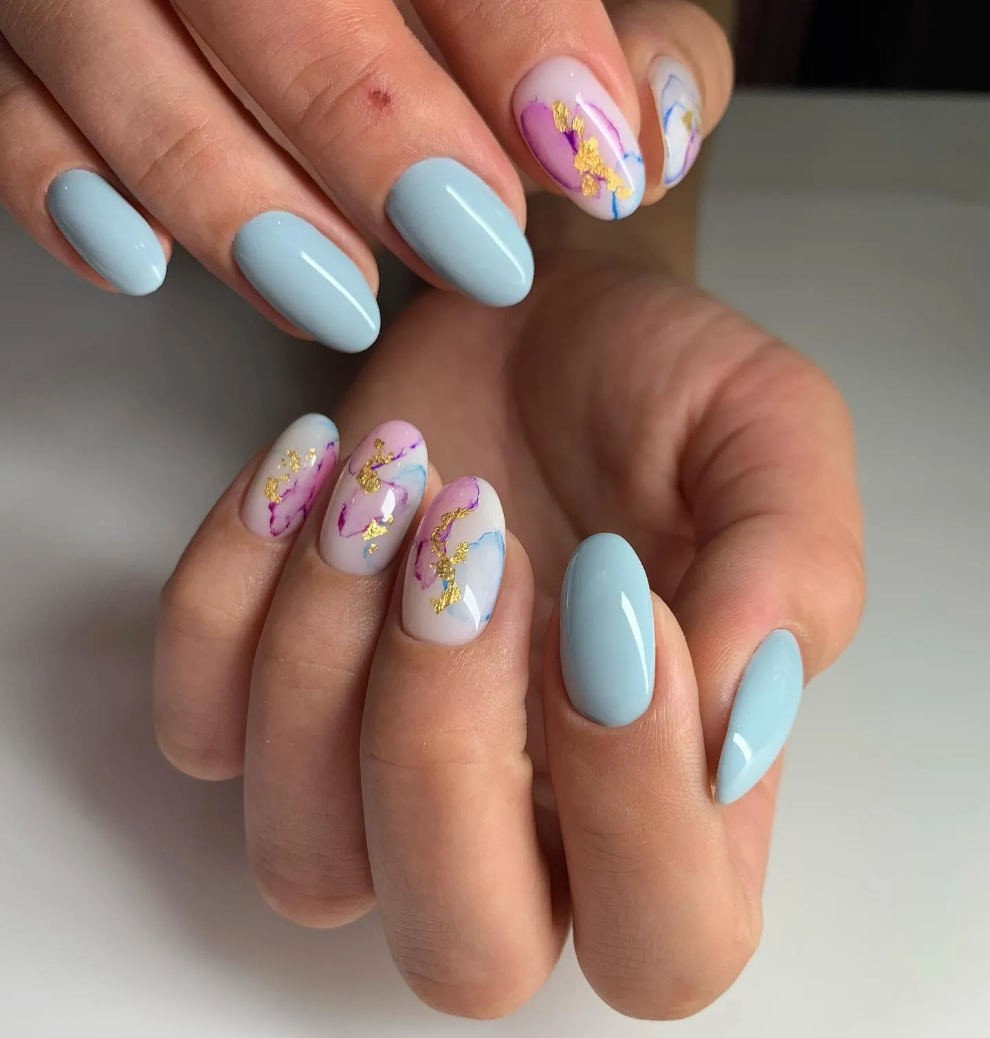 Baby Blue With Watercolor Designs