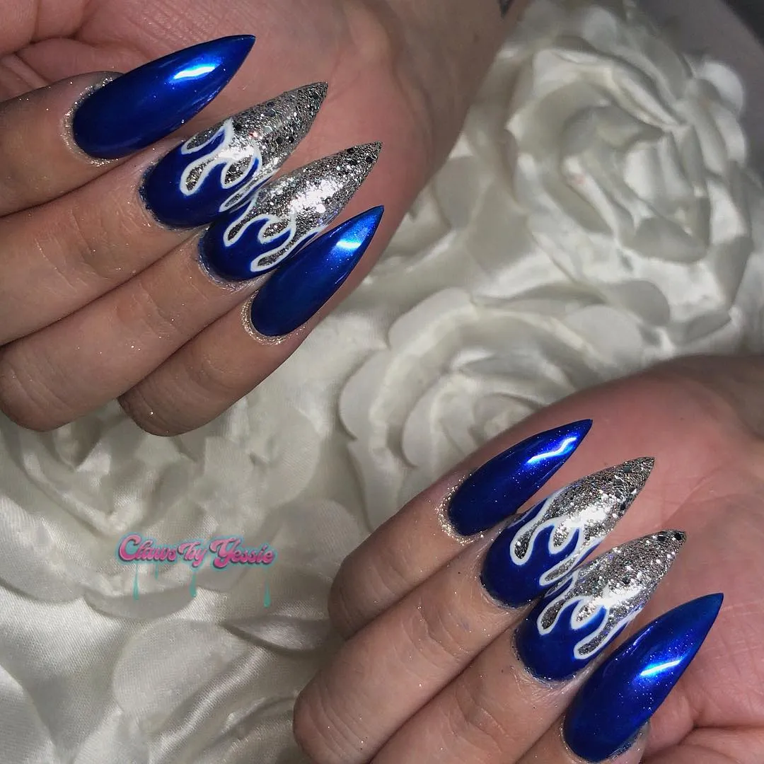 Cobalt Blue Nails with Metallic Foil