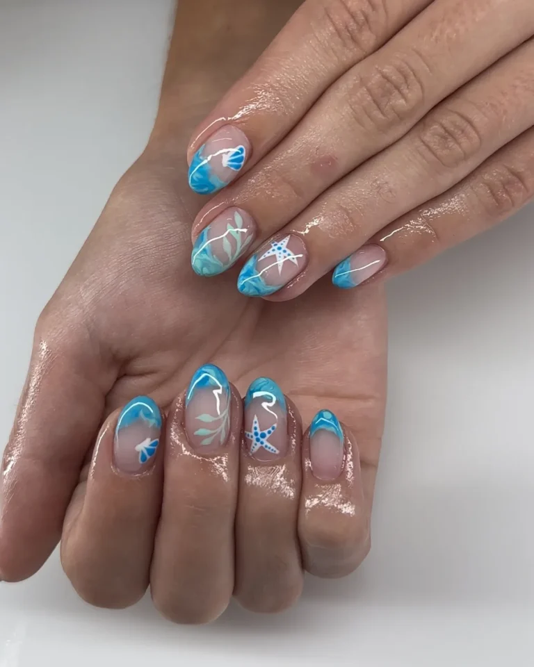 Marble Sky Blue Nails Marble Sky Blue Nails