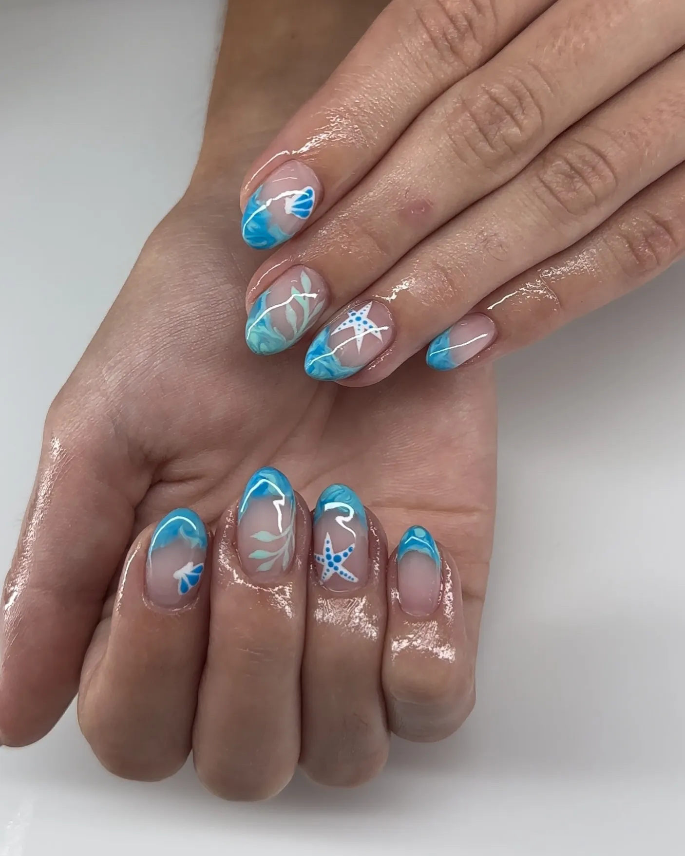 Marble Sky Blue Nails