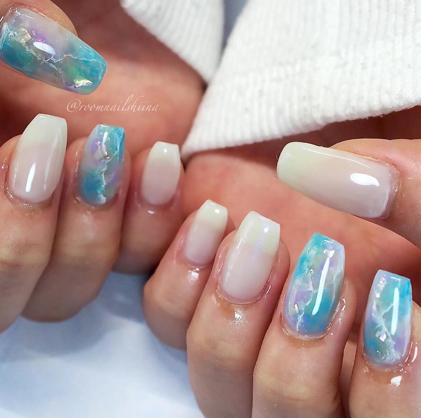 Marble Sky Blue Nails